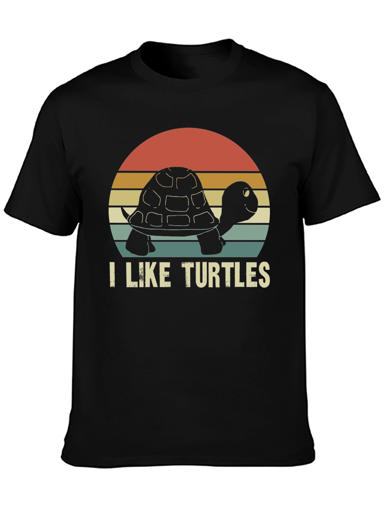 Black I Like Turtles Retro Graphic T-Shirt view 3