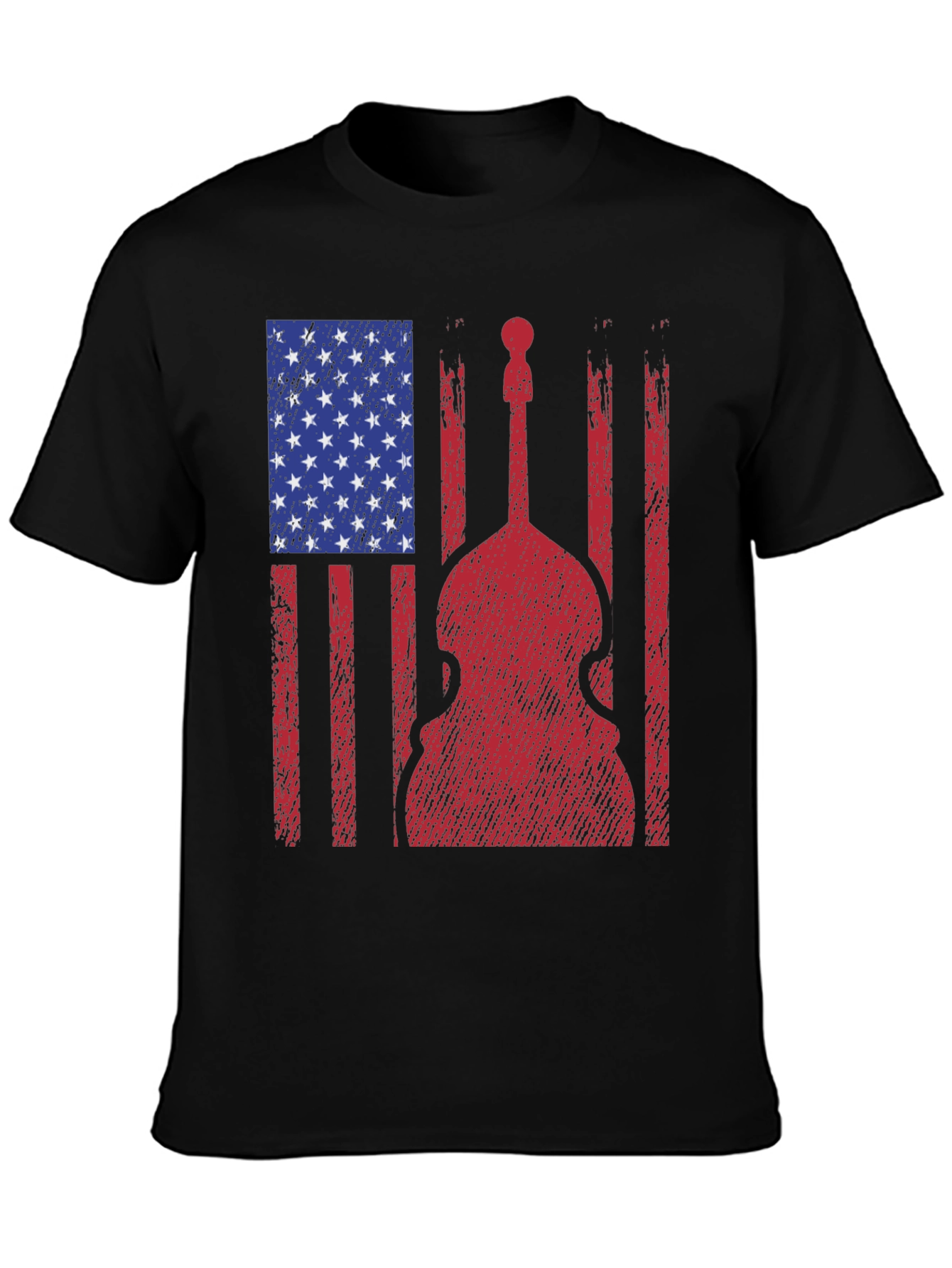 Black American Flag Bass Guitar Graphic T-Shirt view 3