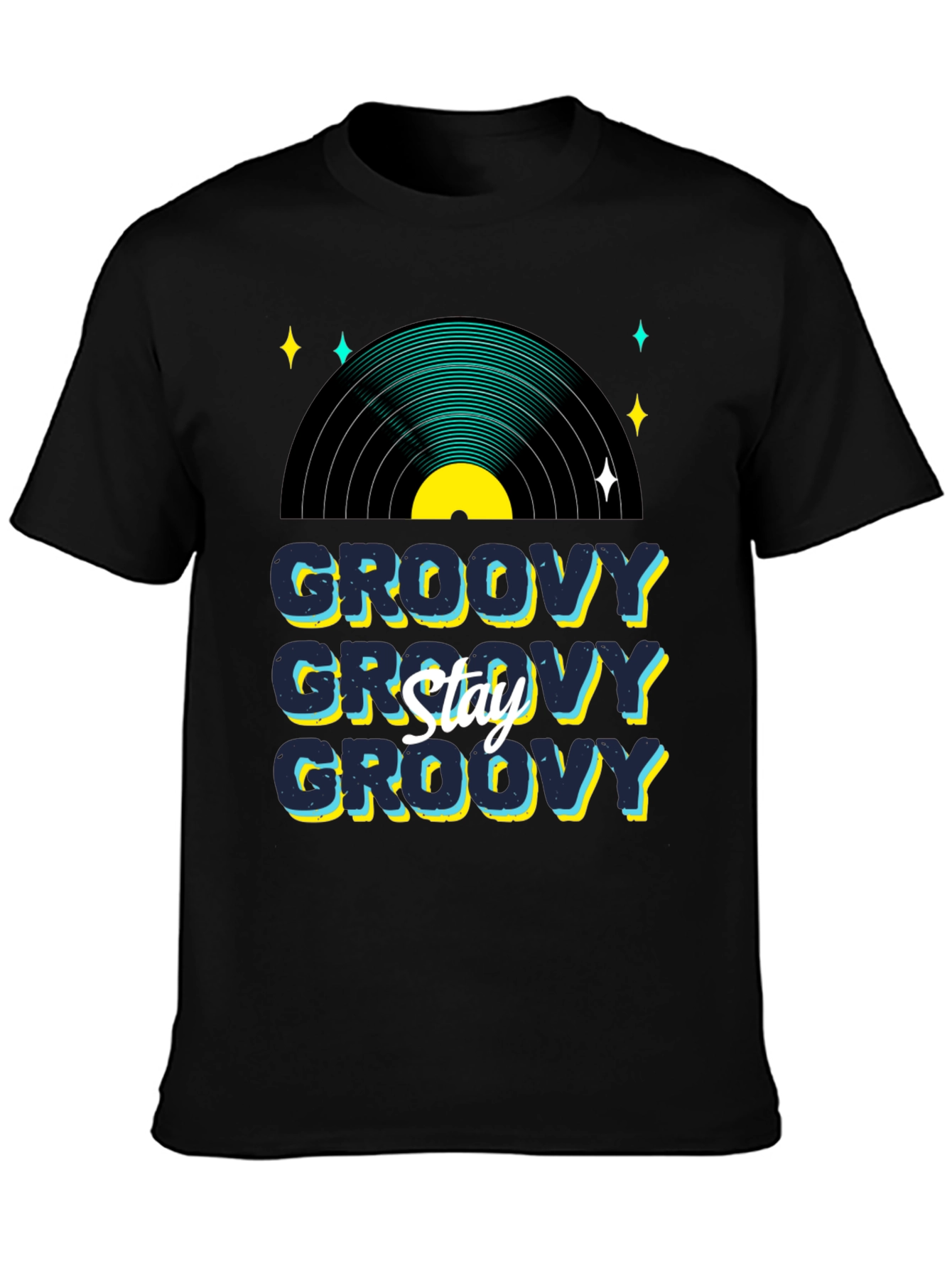 Black Groovy Vinyl Record Graphic T-Shirt - Stay Groovy view 3