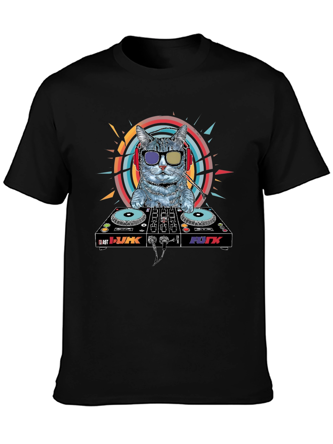 Black DJ Cat Graphic T-Shirt - Music Lover Apparel view 3
