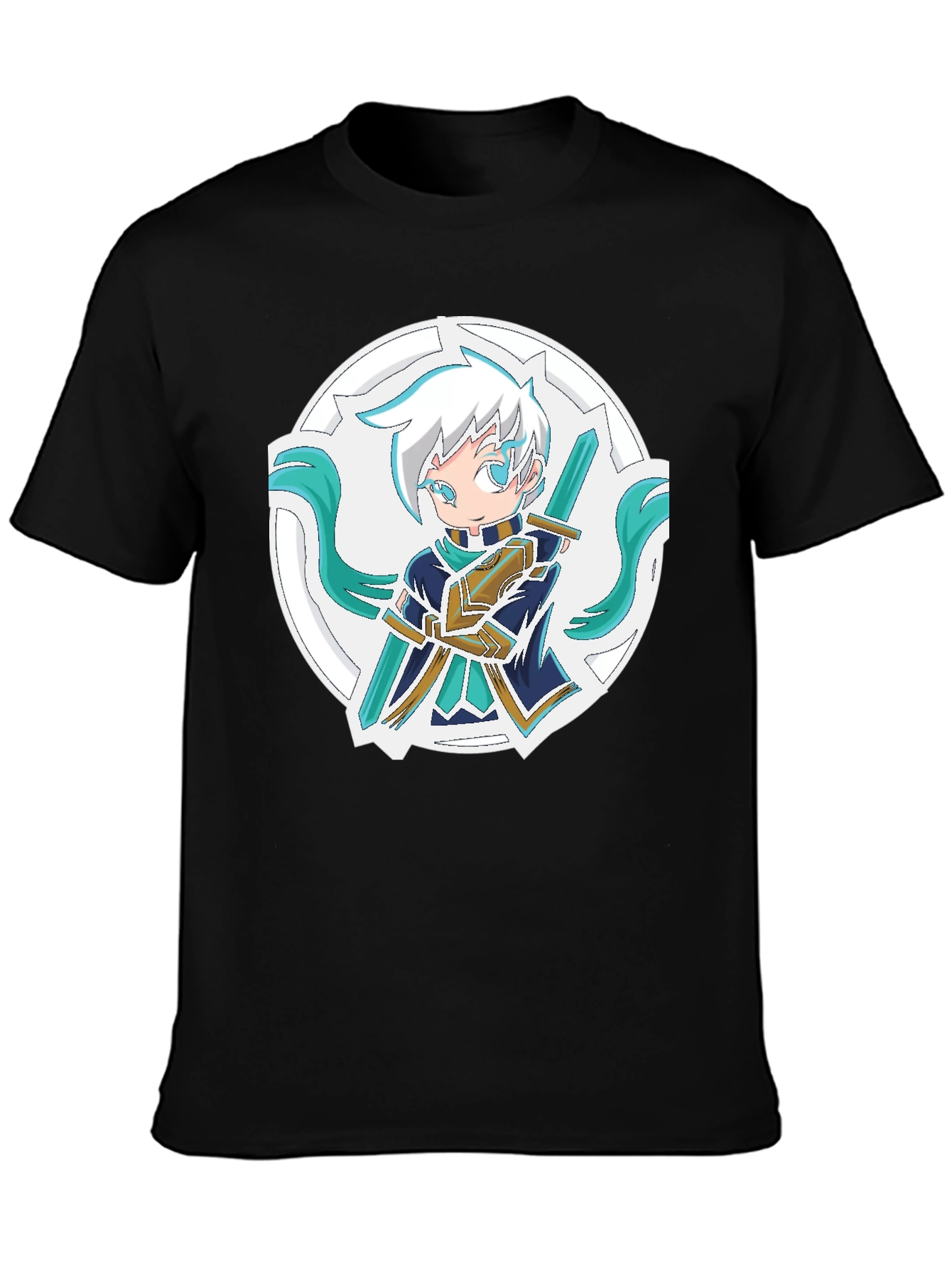 Black Anime Sword Character T-Shirt view 3