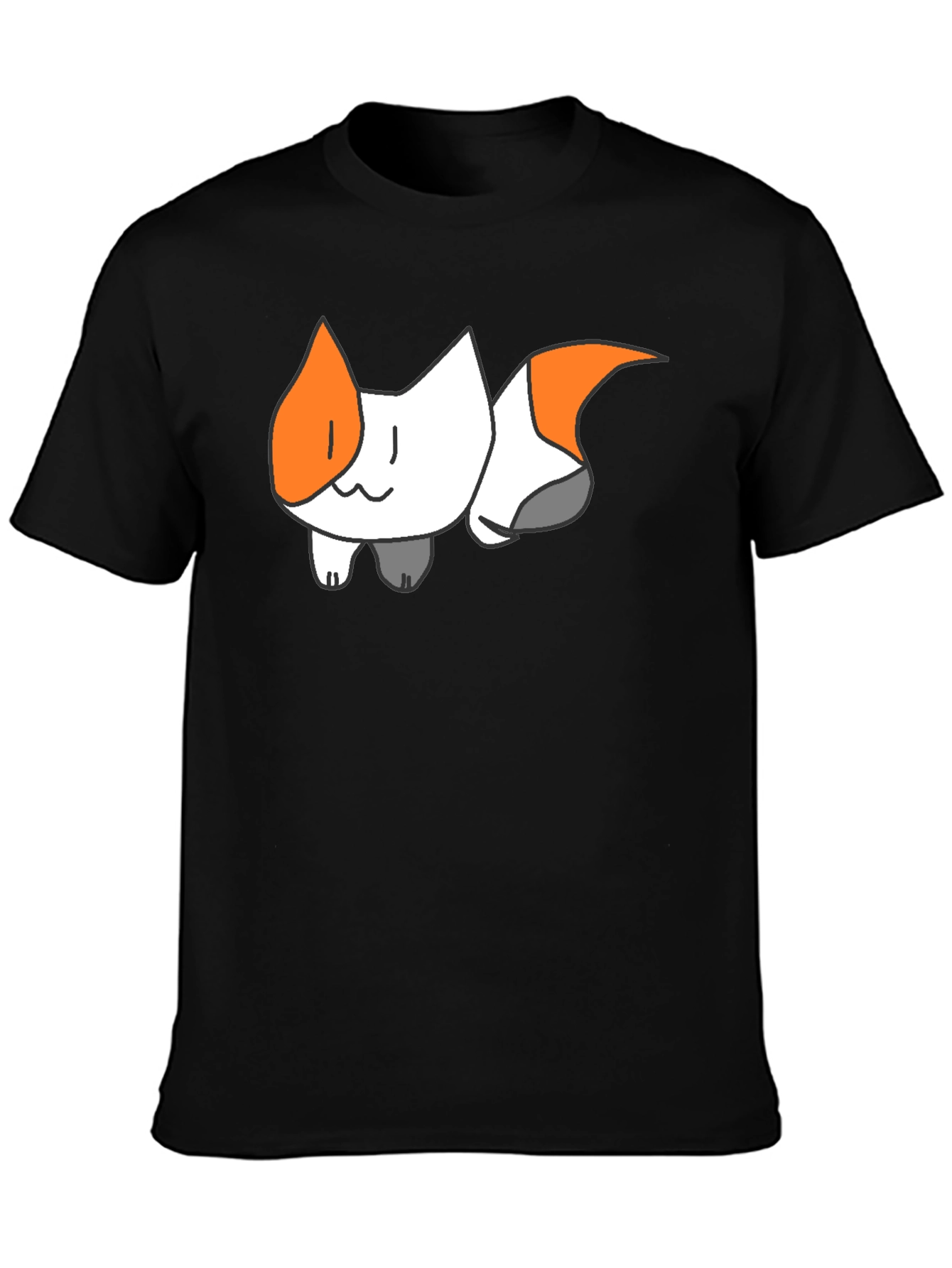 Black Cute Cartoon Cat Graphic Black T-Shirt view 3