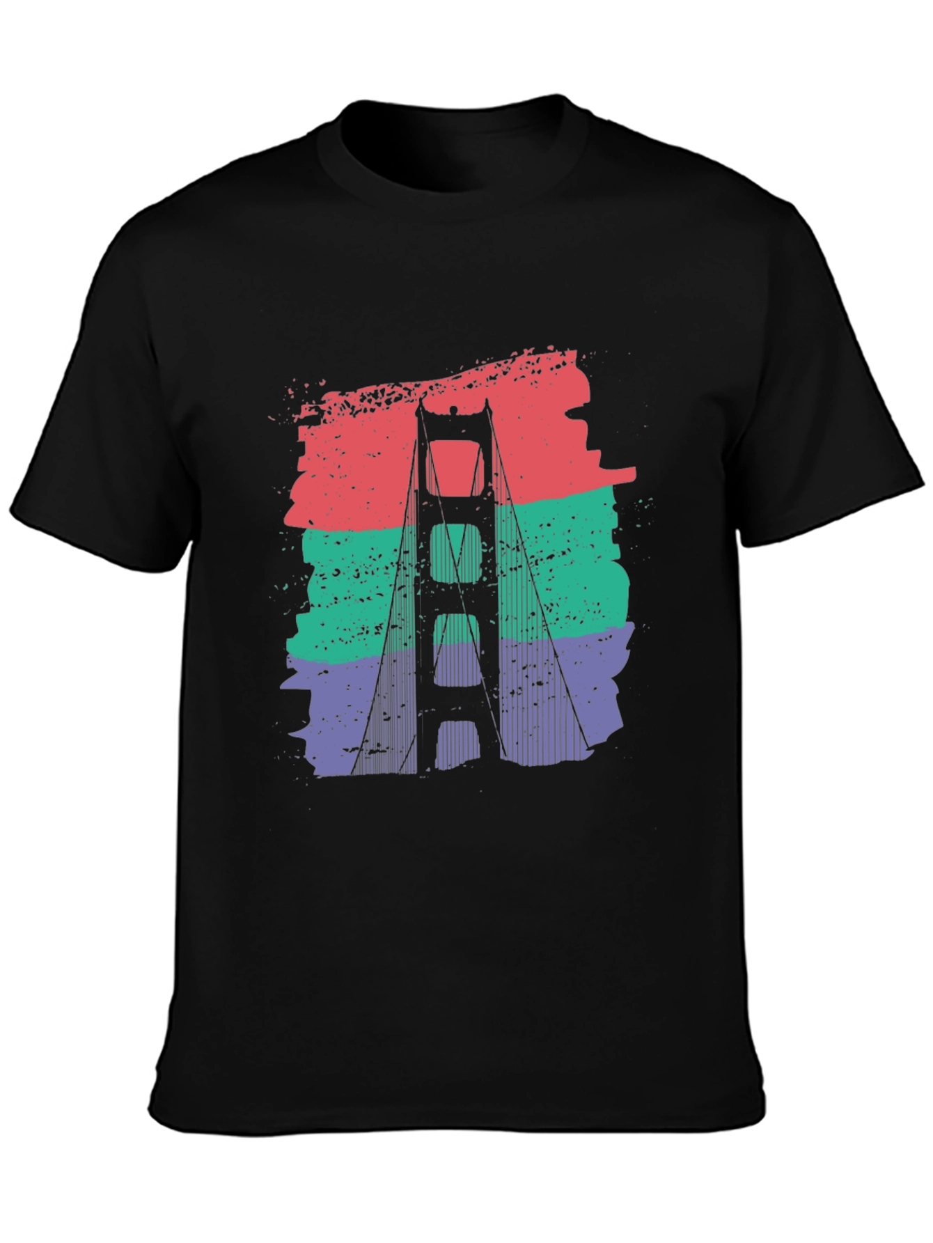Black Golden Gate Bridge Retro Graphic T-Shirt view 3