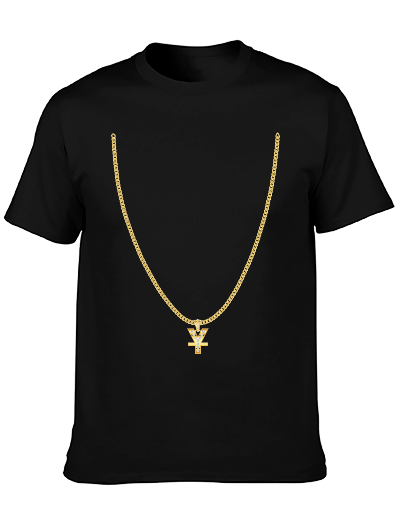 Black Men's Black T-Shirt with Gold Chain Design view 3