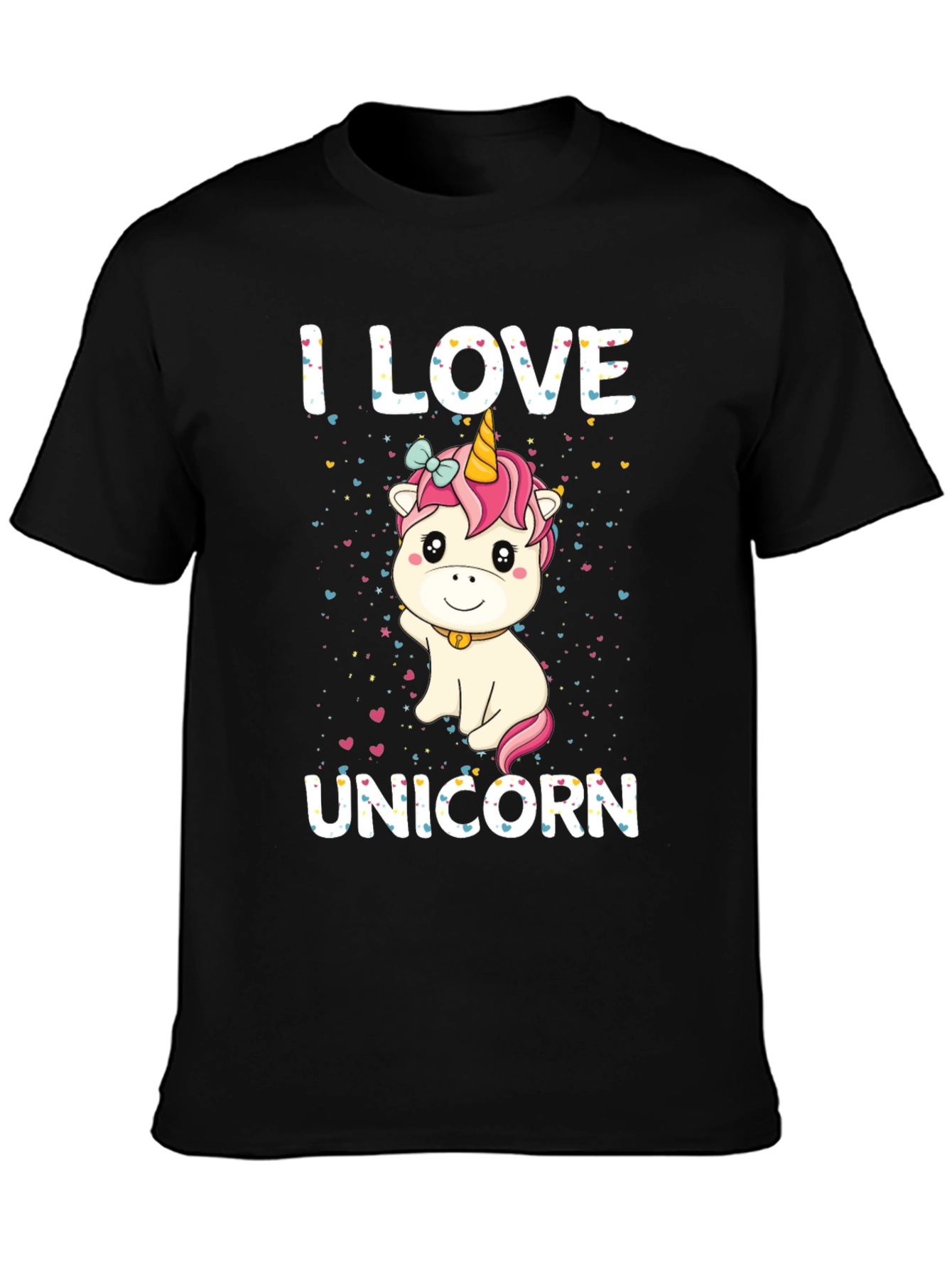Black I Love Unicorn Black T-Shirt Cute Cartoon Design view 3