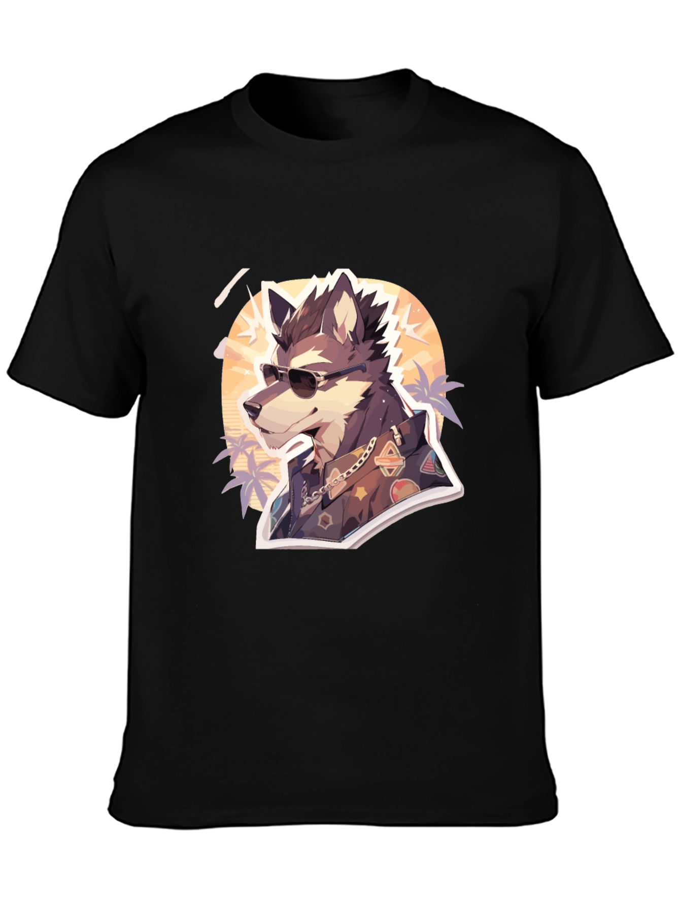 Black Cool Wolf Graphic Tee - Unique Animal Print view 3