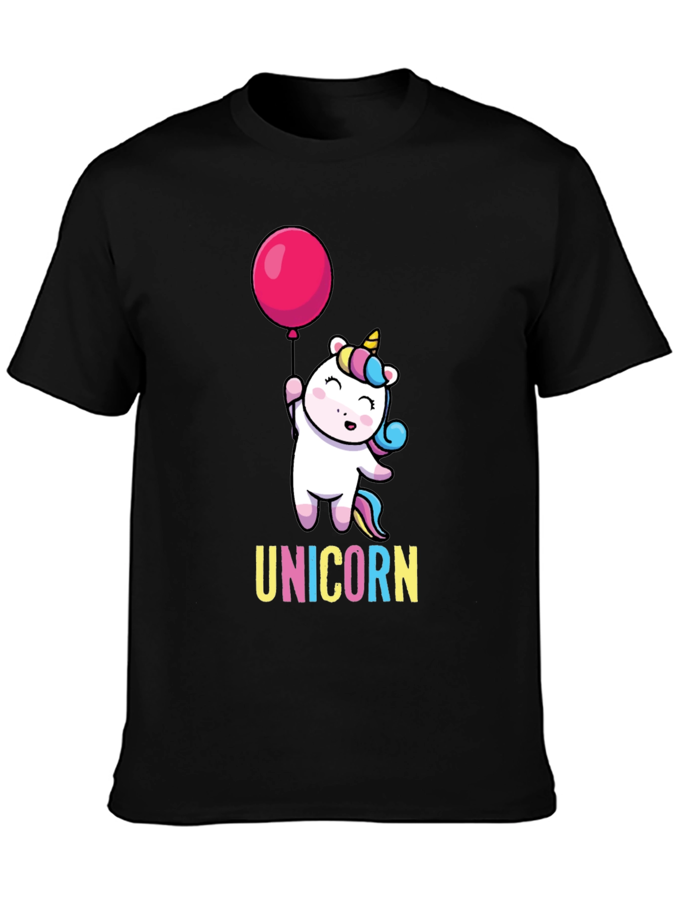 Black Unicorn Balloon Graphic Black T-Shirt view 3