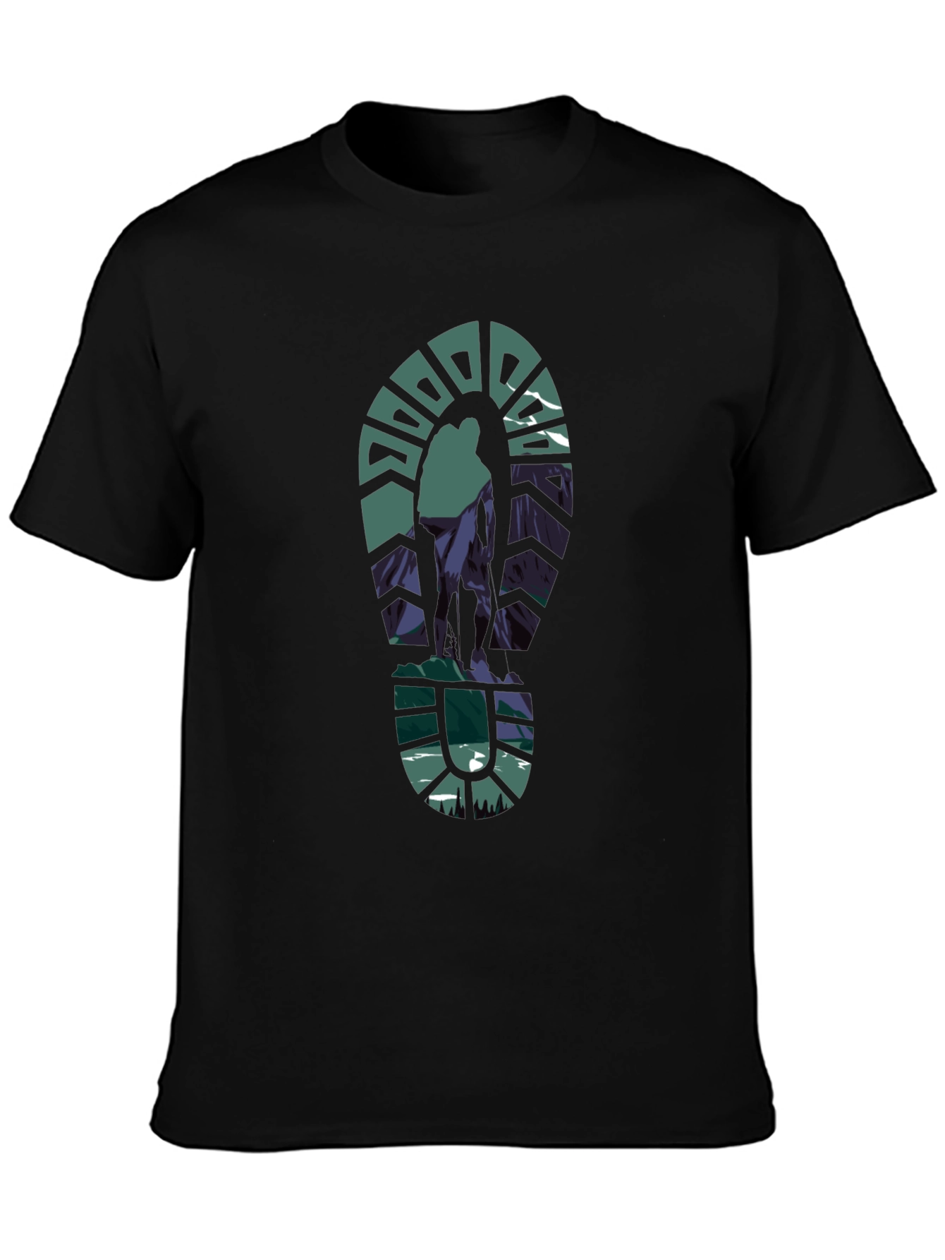 Black Hiking Trail T-Shirt - Mountain Footprint Design view 3