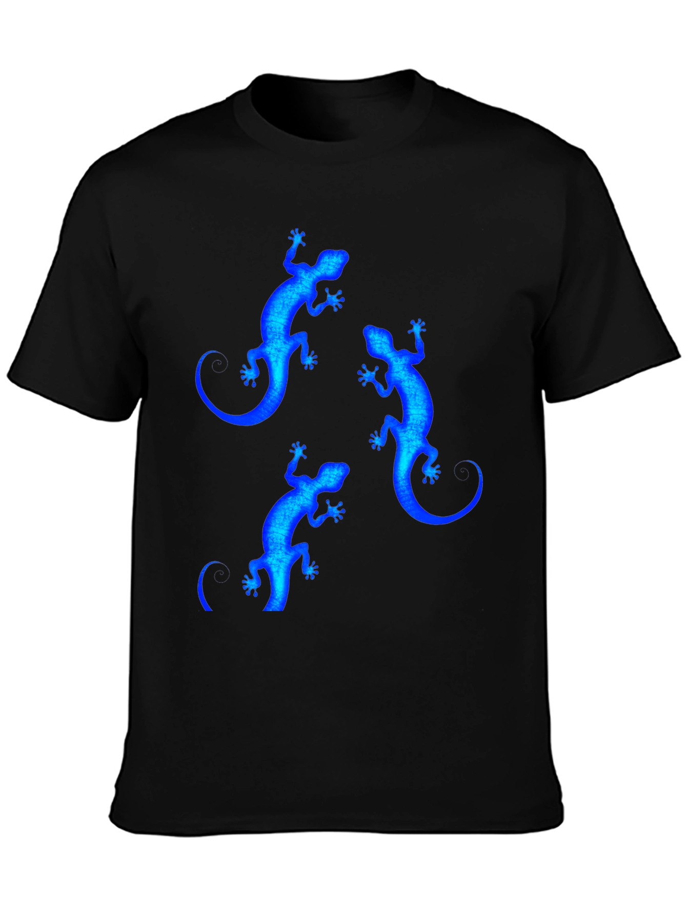 Black Blue Lizard Print Black T-Shirt view 3