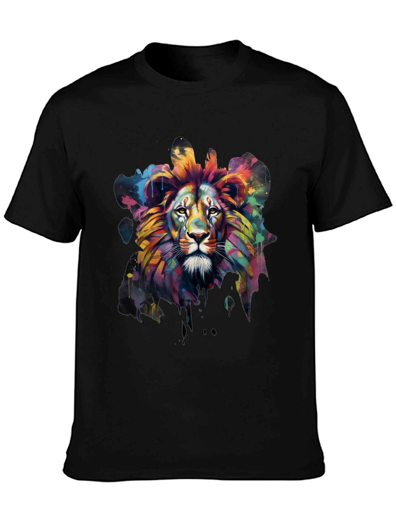 Black Colorful Lion Graphic Tee - Men's Black T-Shirt view 3
