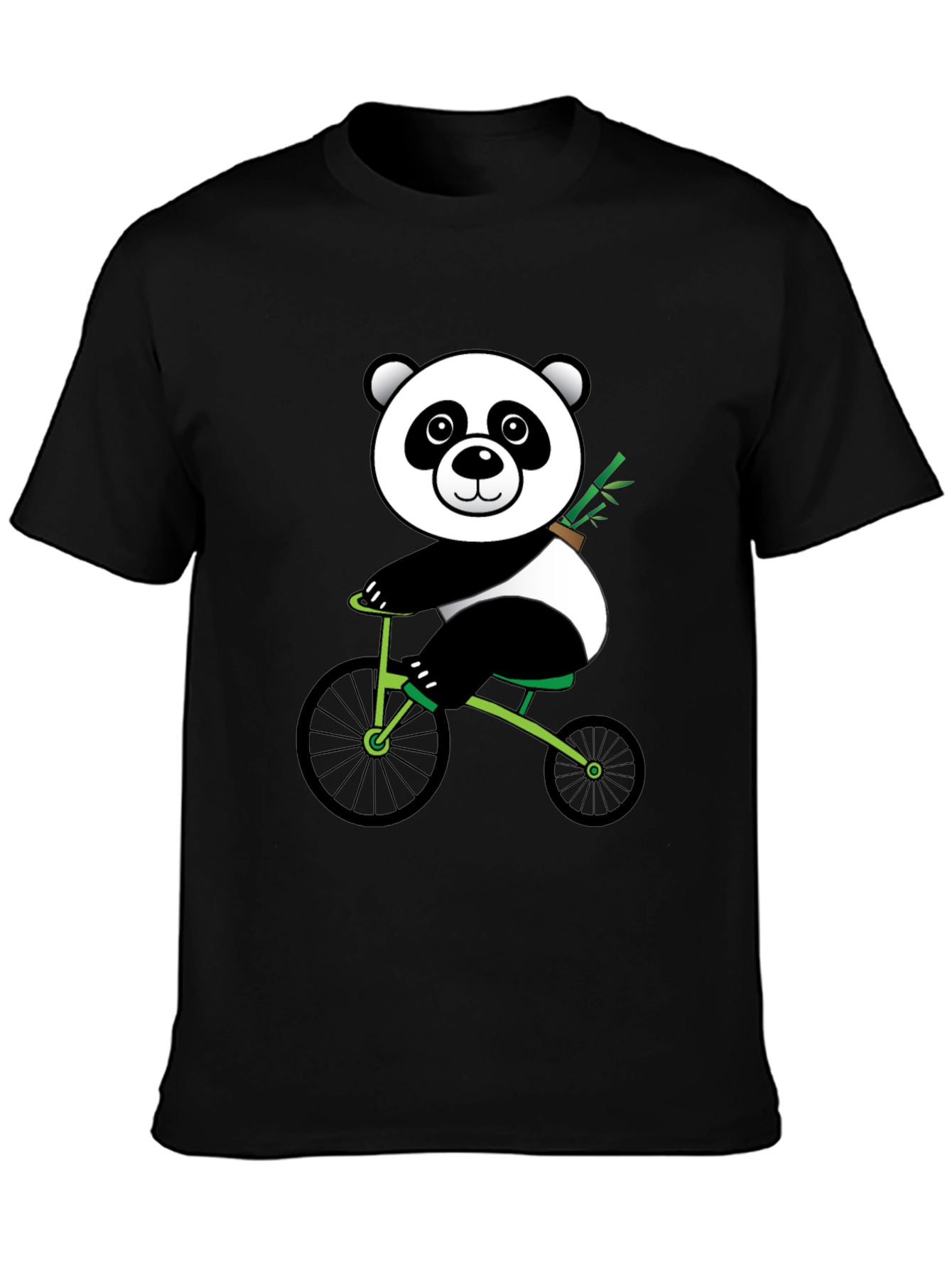 Black Panda on Bike Graphic Tee - Black Cotton T-Shirt view 3