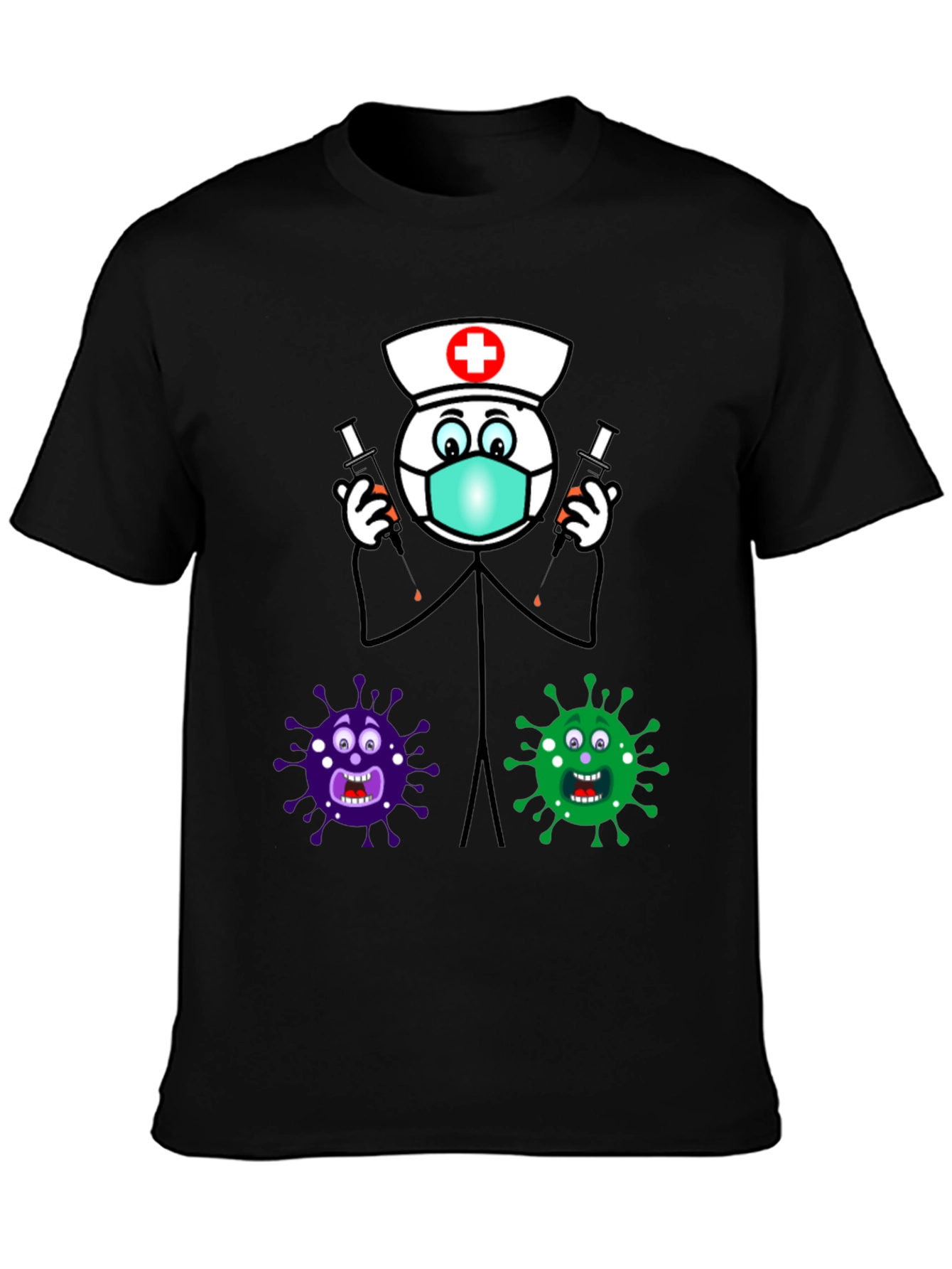Black Funny Vaccine T-Shirt - Nurse vs. Virus view 3