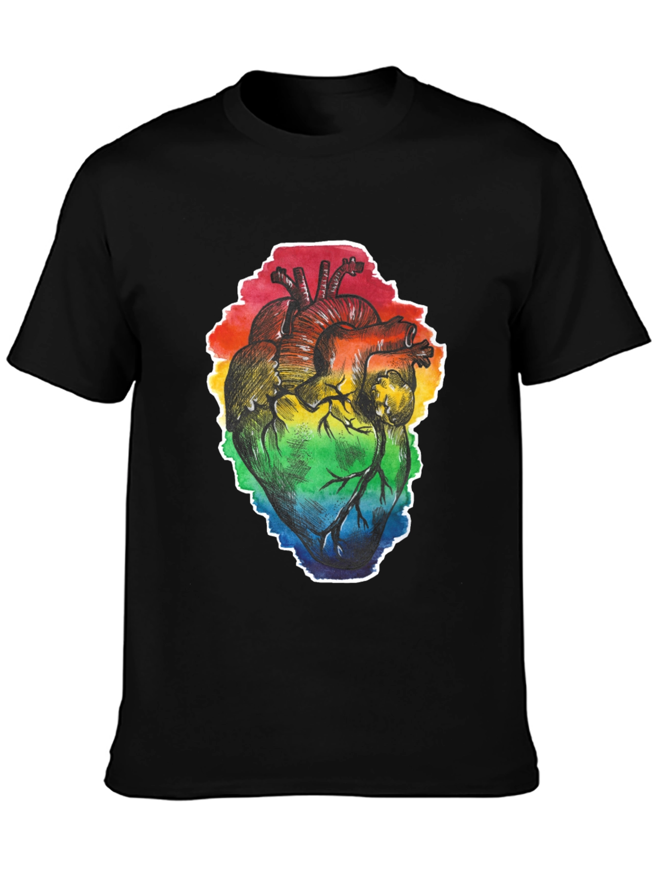 Black Rainbow Heart Print Black T-Shirt view 3