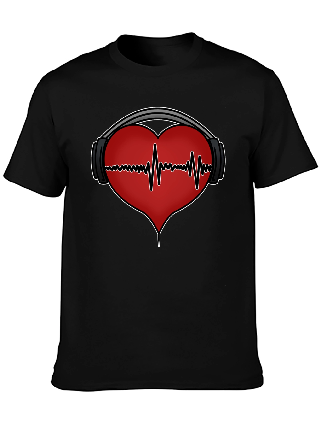 Black Heartbeat Headphones Graphic Tee view 3