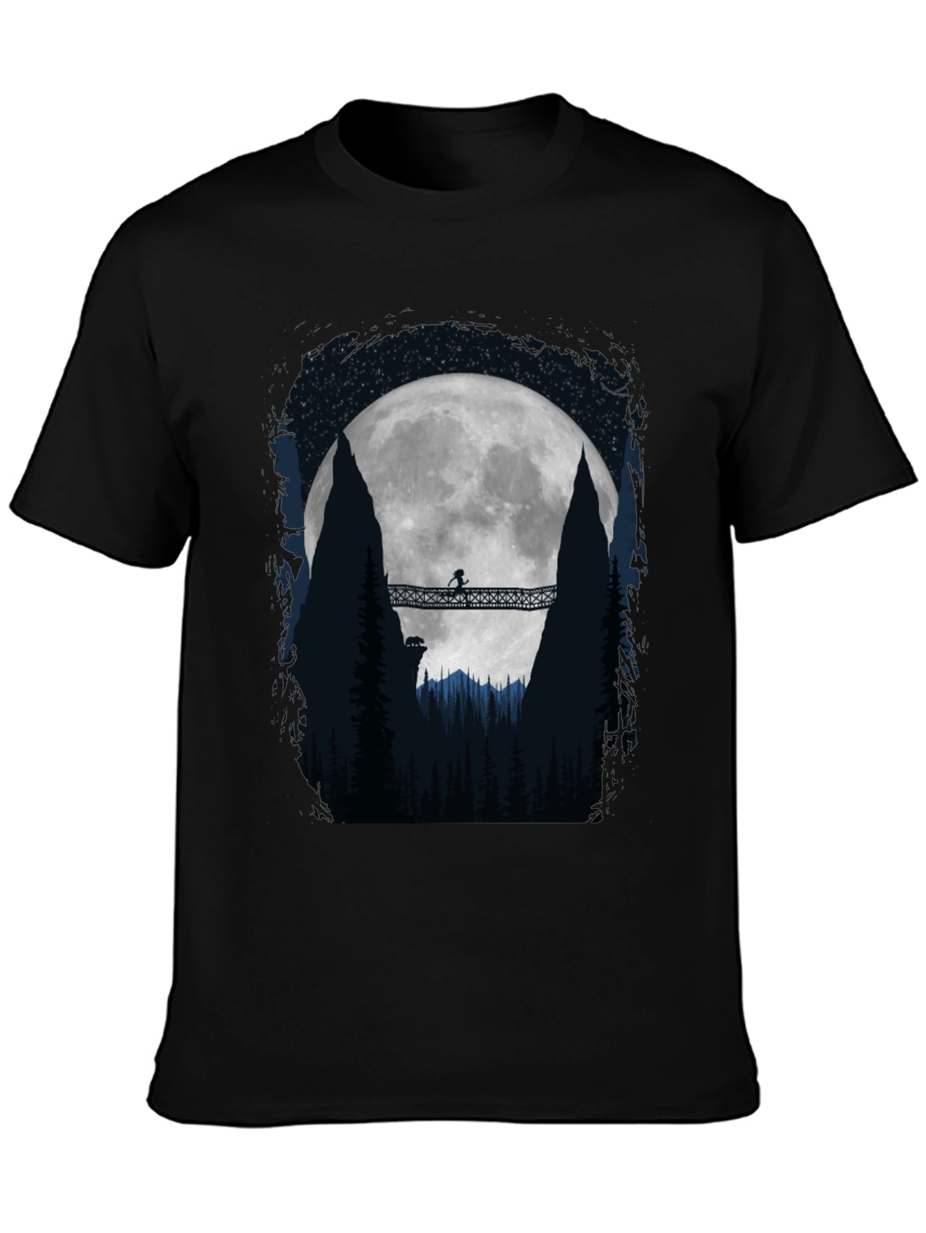 Black Moonlit Bridge Graphic Tee - Adventure Awaits! view 3