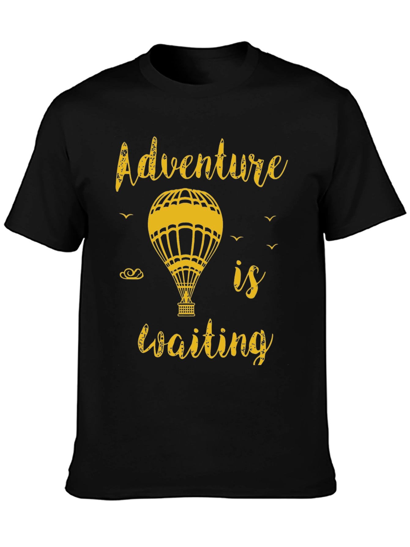 Black Adventure Awaits Tee - Hot Air Balloon Graphic T-Shirt view 3