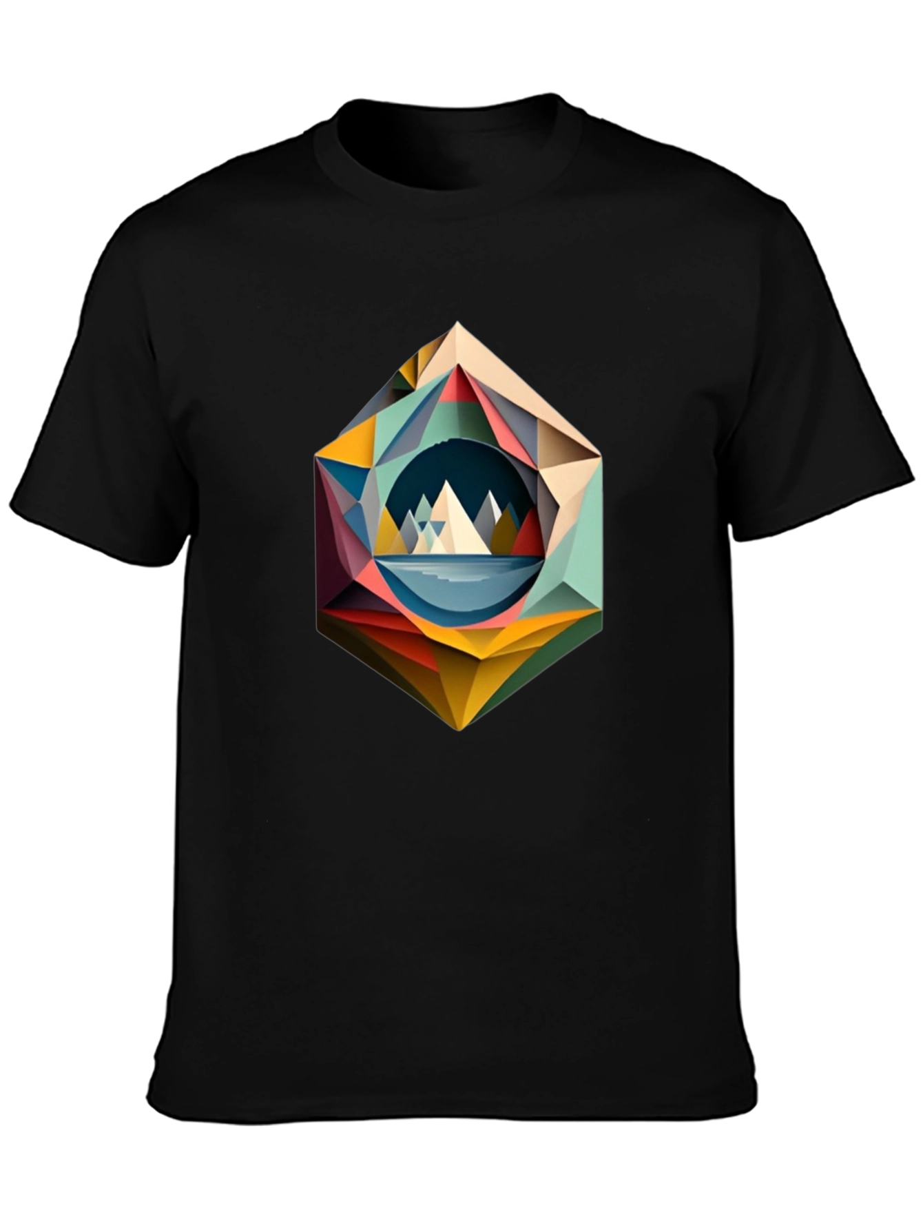Black Geometric Mountain T-Shirt - Modern Art Design view 3