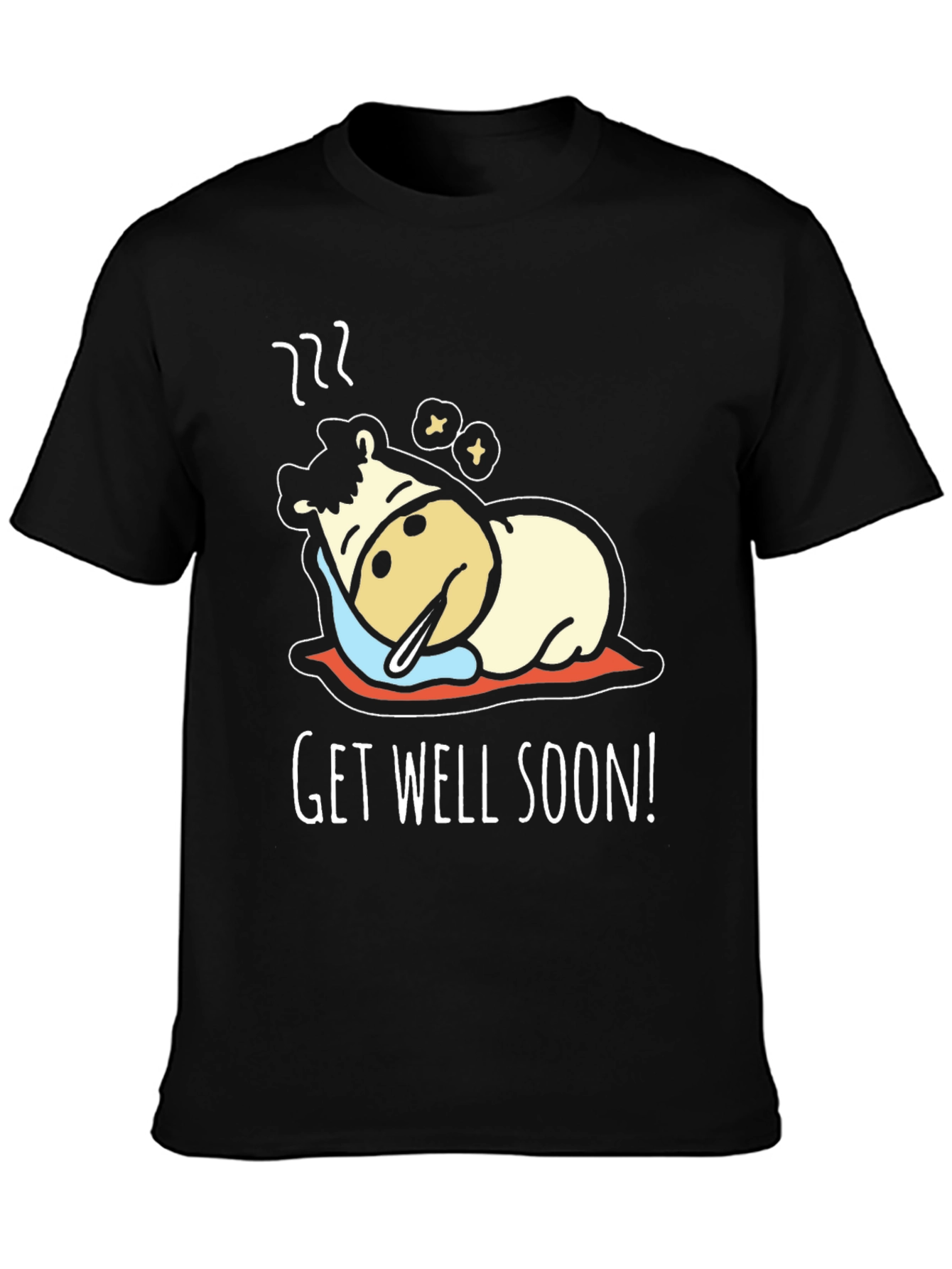 Black Get Well Soon T-Shirt Sick Cow Cartoon Graphic Tee view 3