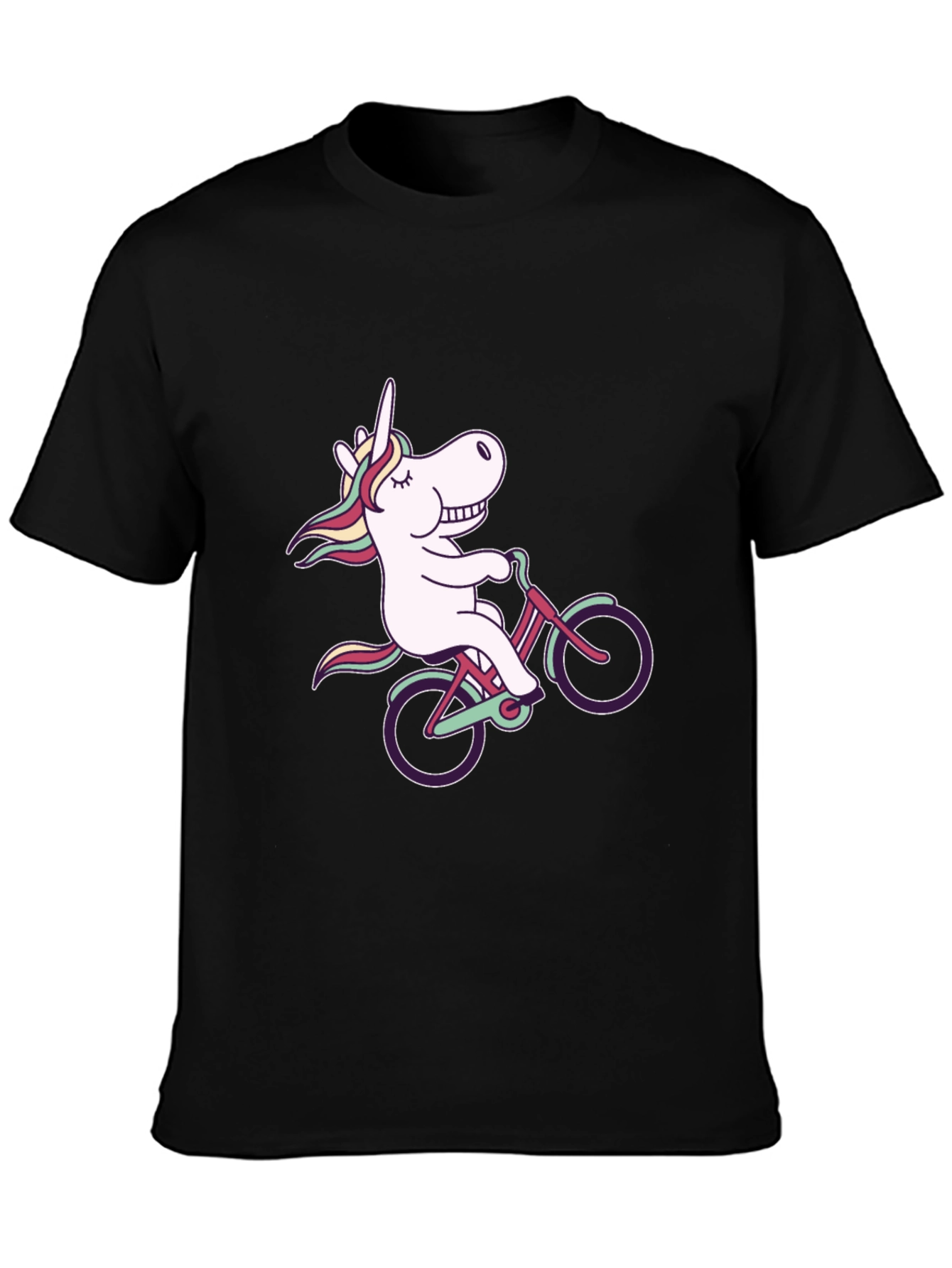 Black Unicorn on Bike Black T-Shirt - Fun Graphic Tee view 3