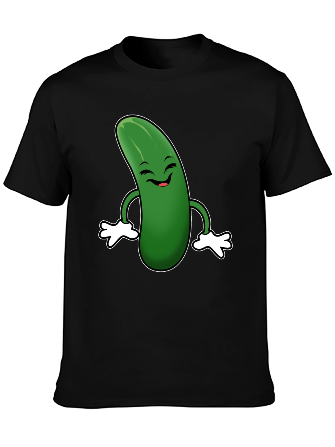 Black Funny Pickle Cartoon Black T-Shirt view 3