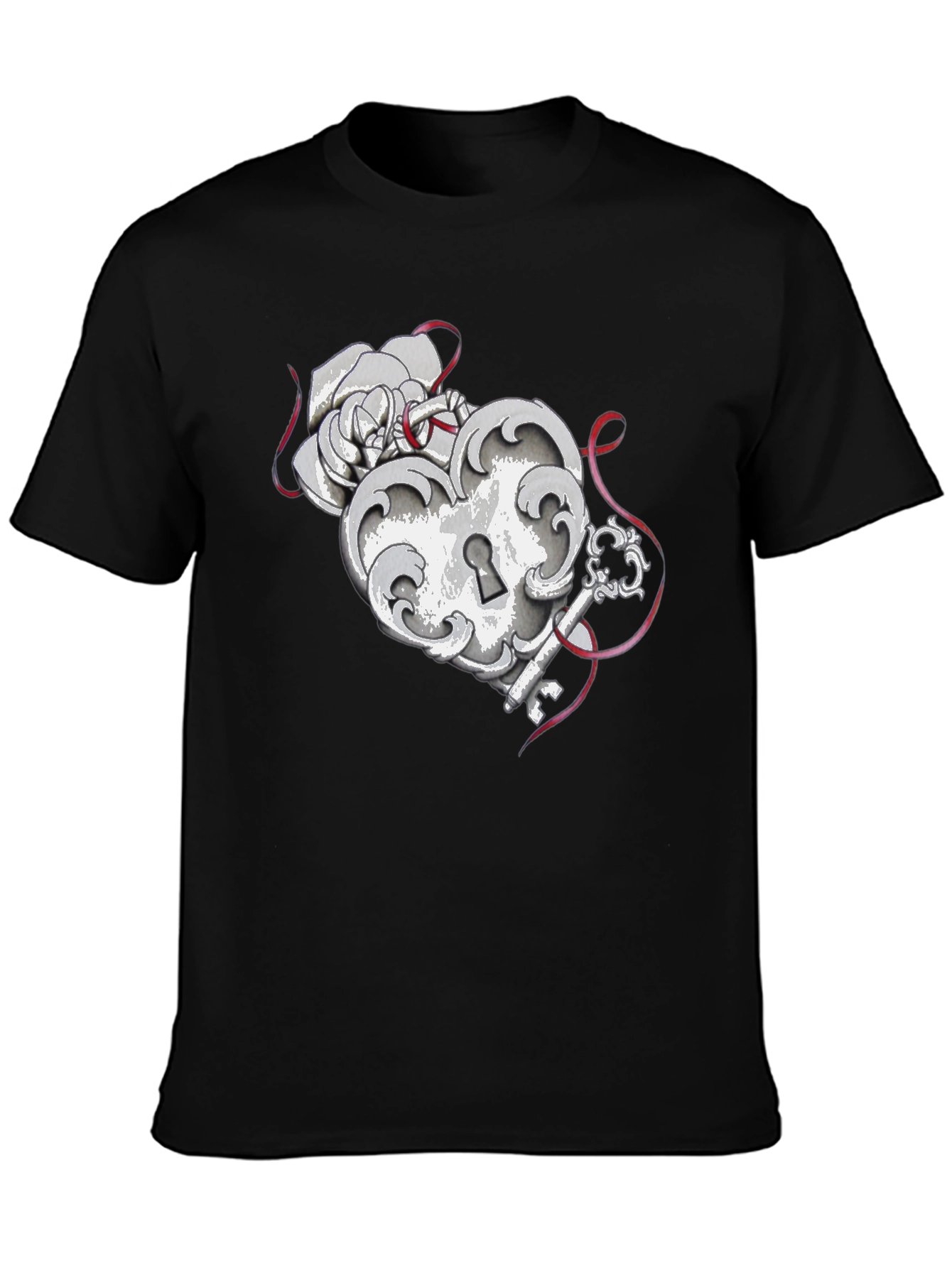 Black Heart Lock and Key Graphic Tee view 3