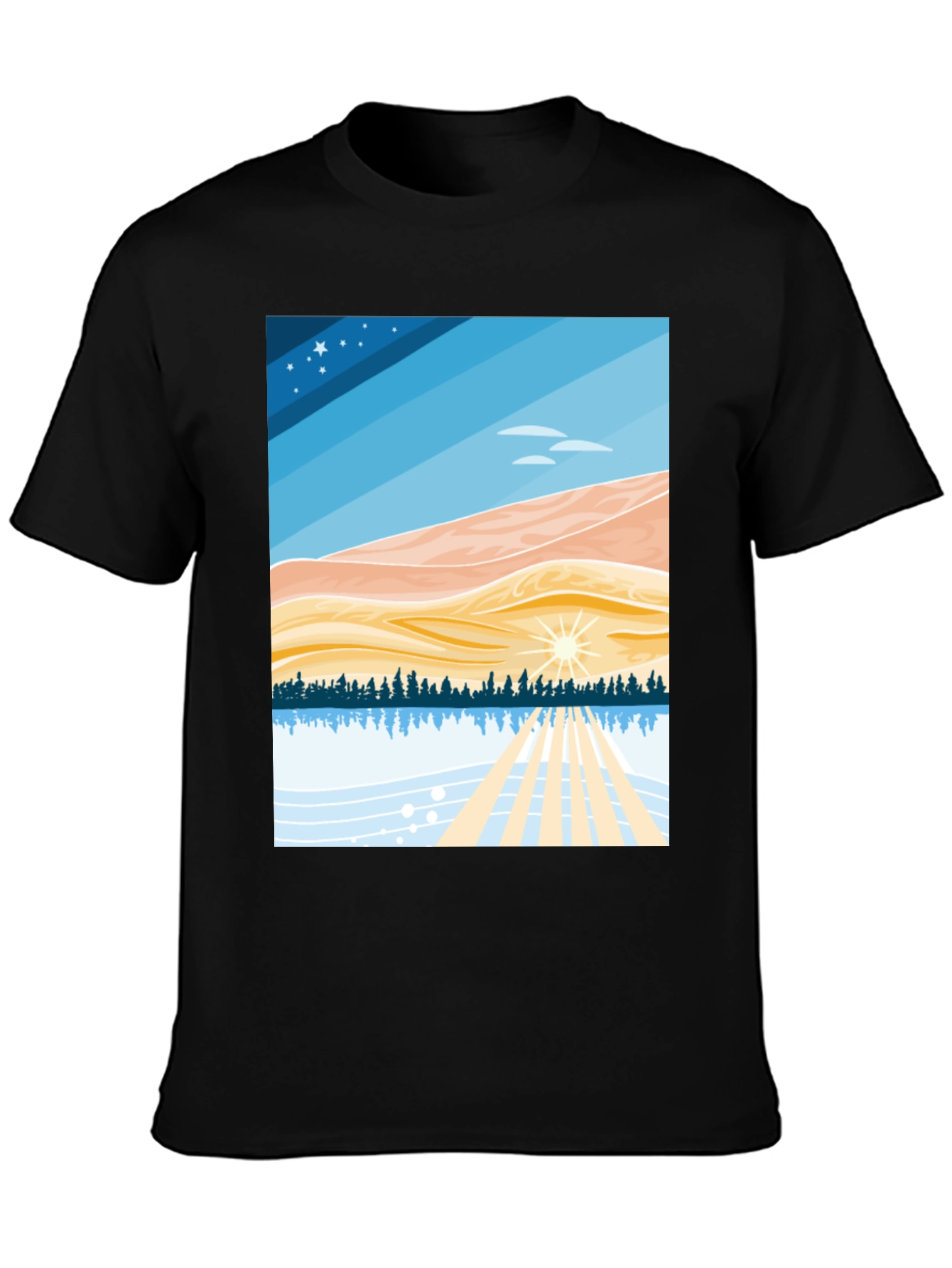 Black Scenic Landscape Graphic Tee - Soft Cotton Blend view 3