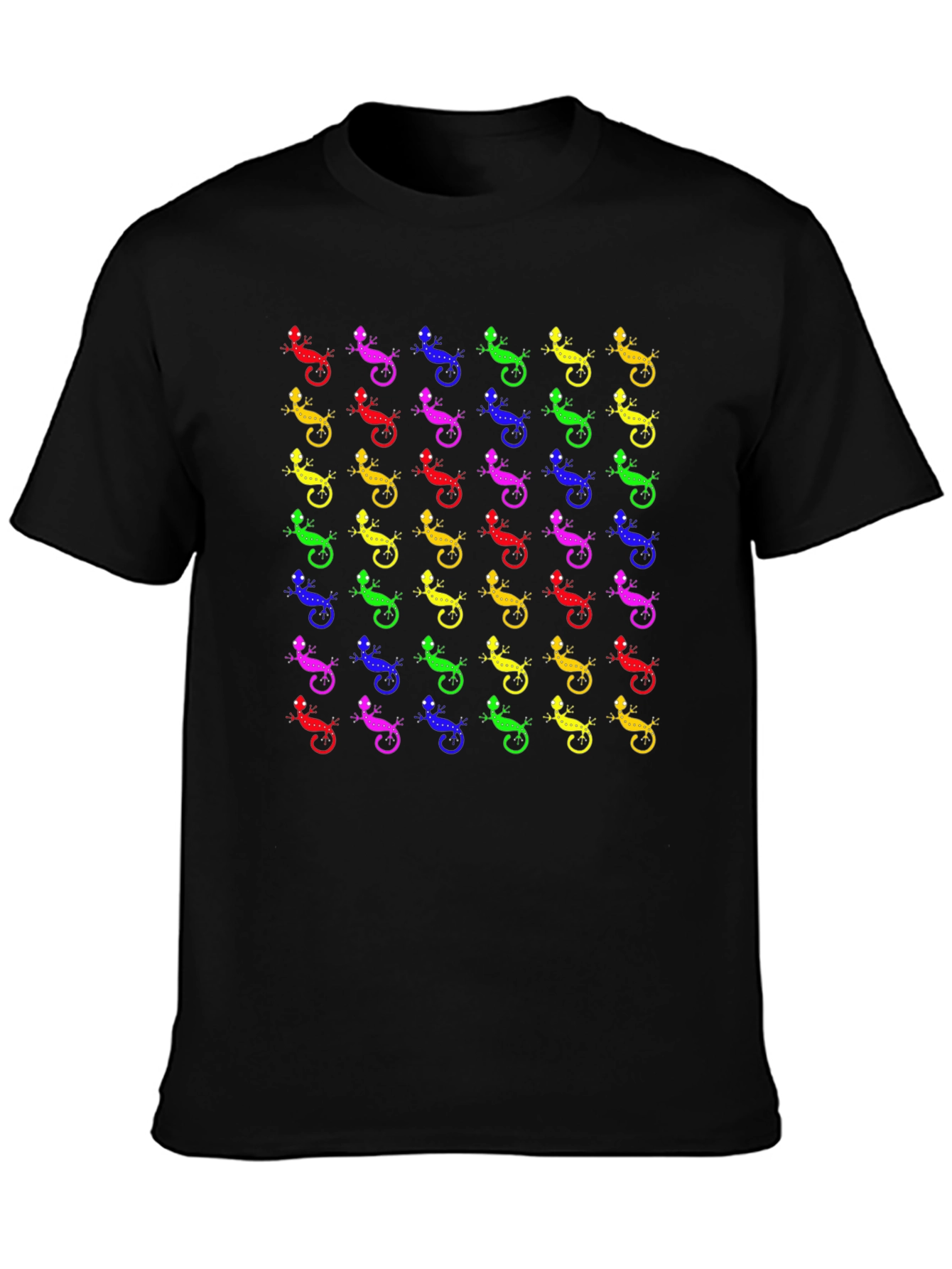 Black Colorful Lizard Print Black T-Shirt view 3