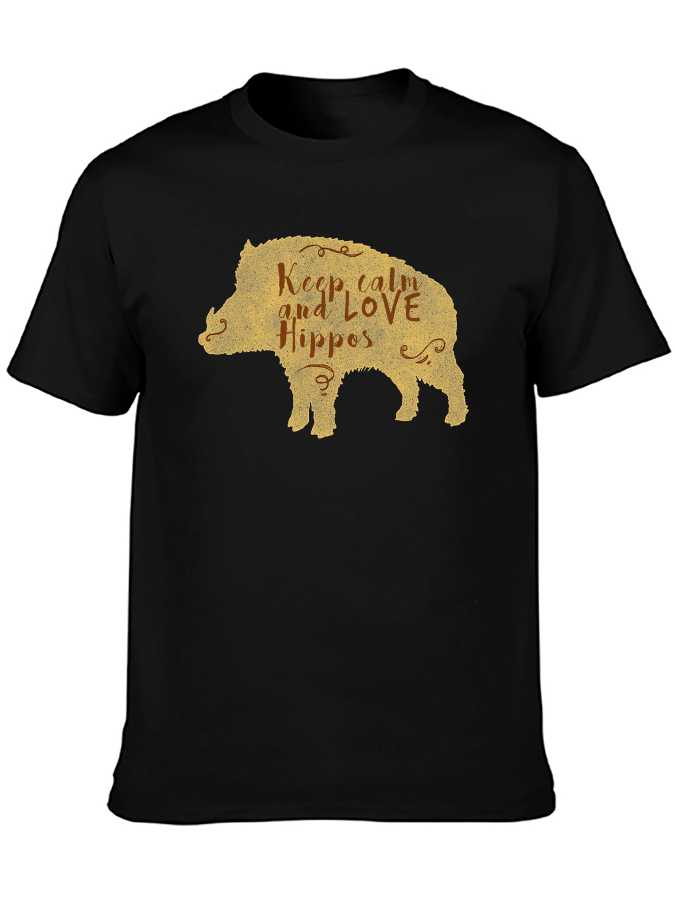 Black Keep Calm Love Hippos Pig T-Shirt view 3