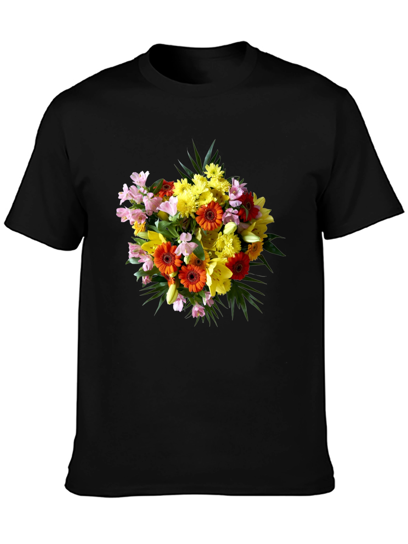 Black Floral Bouquet Graphic Print Black T-Shirt view 3