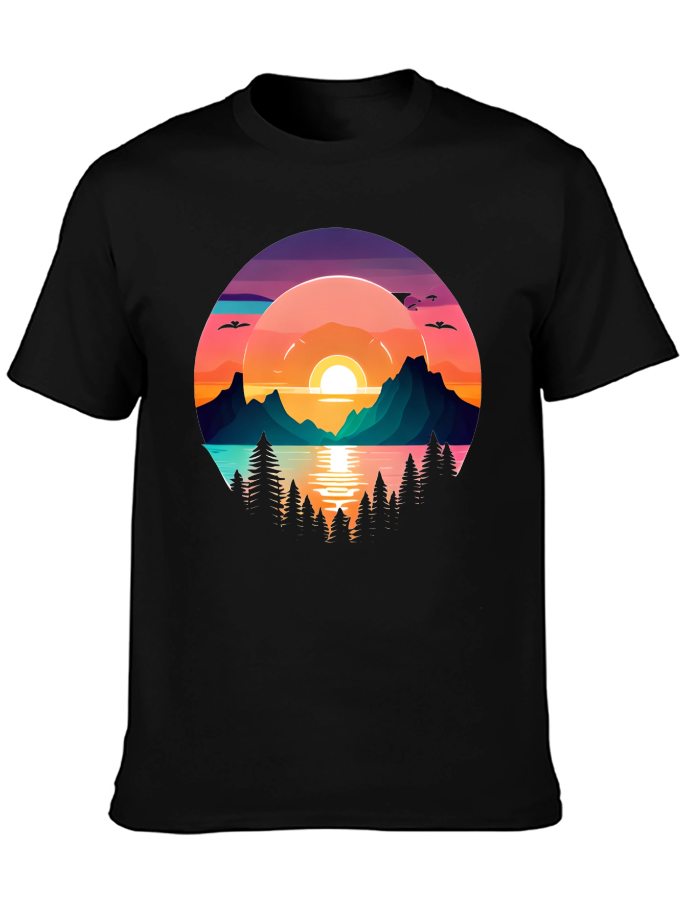 Black Sunset Lake Graphic T-Shirt view 3