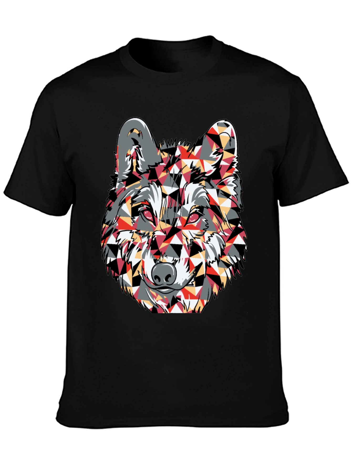 Black Geometric Wolf Graphic Print T-Shirt view 3