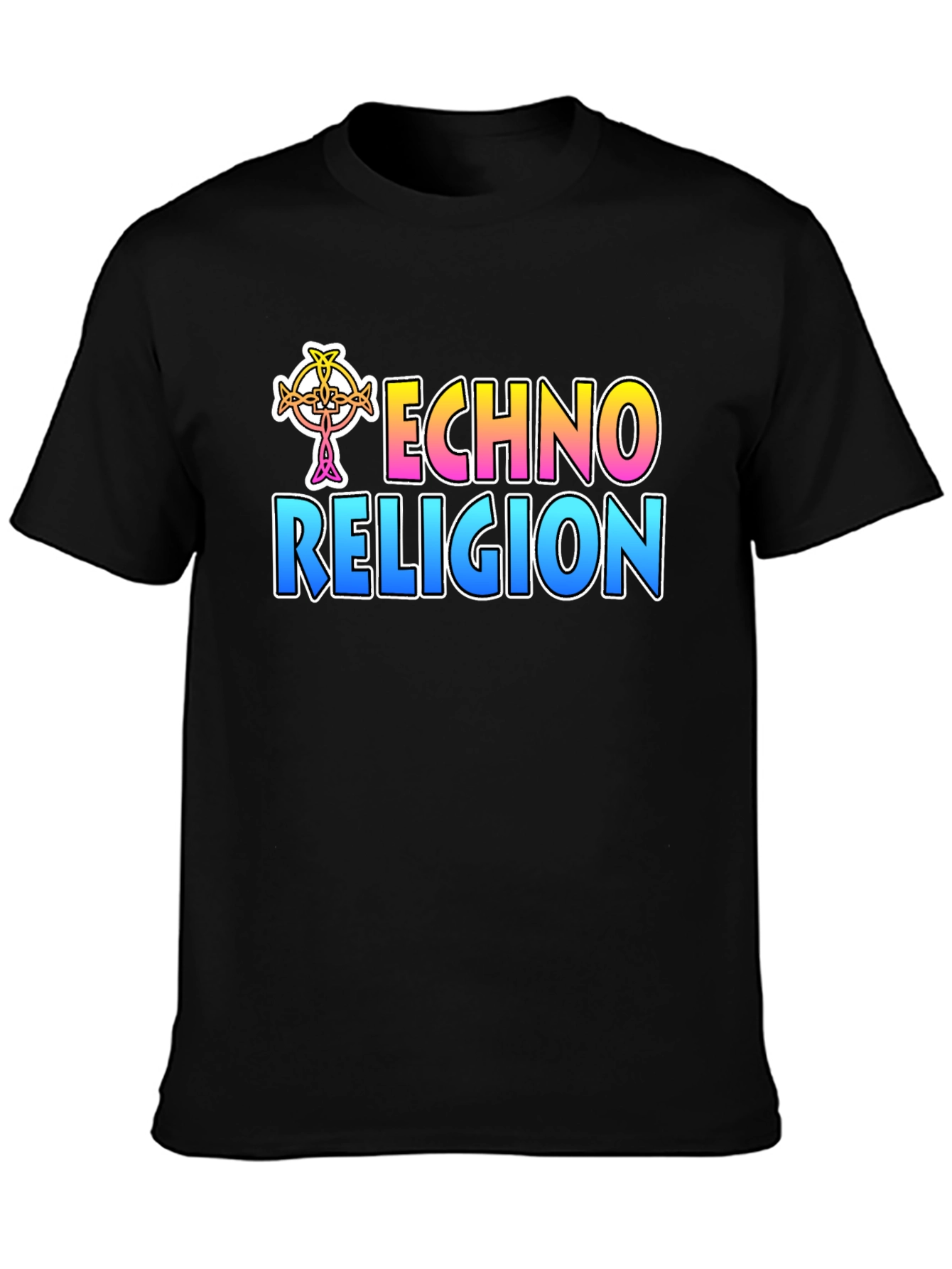 Black Techno Religion T-Shirt, Rave Music Tee view 3