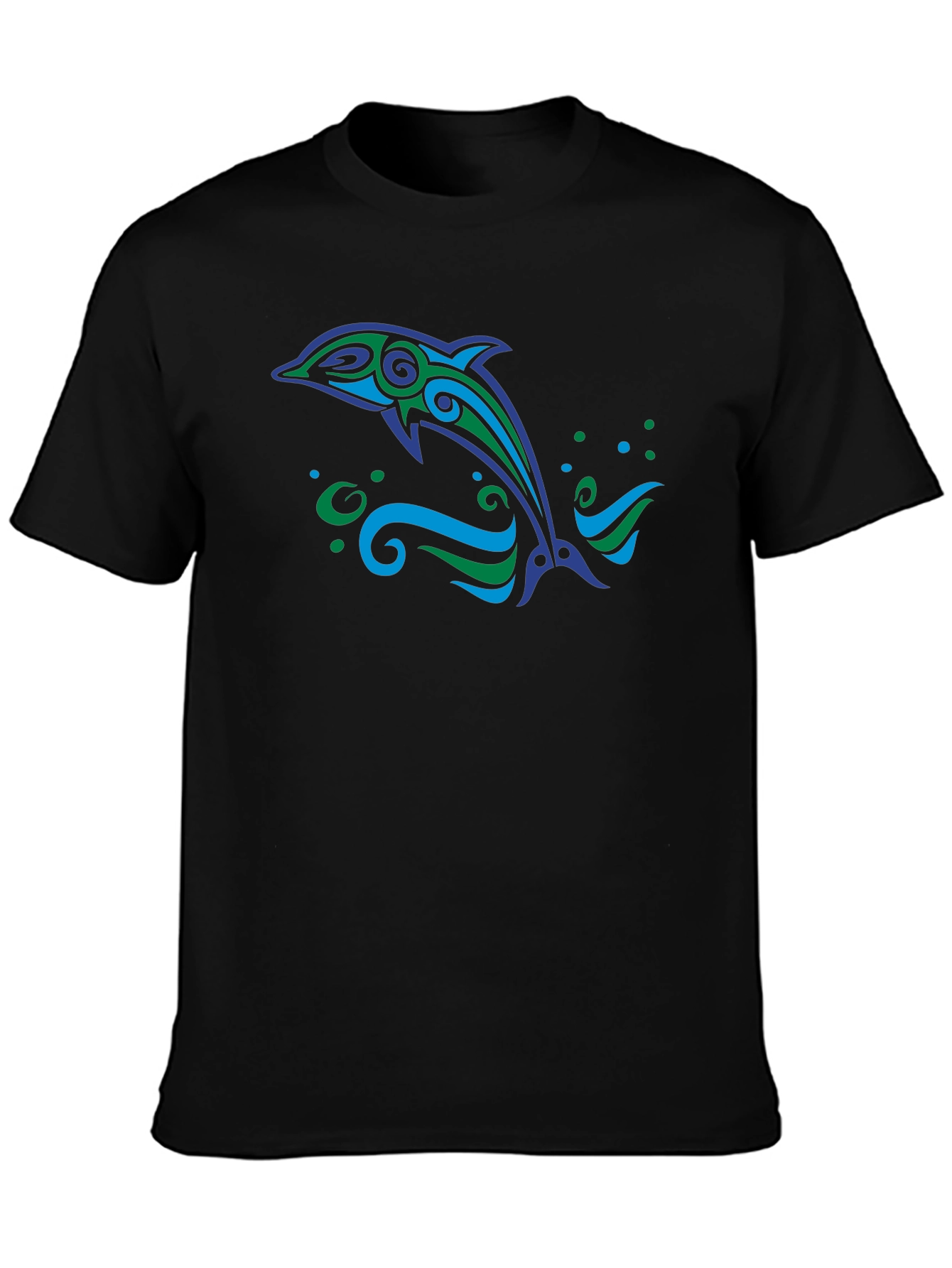 Black Tribal Dolphin Graphic Tee - Black Cotton Blend view 3