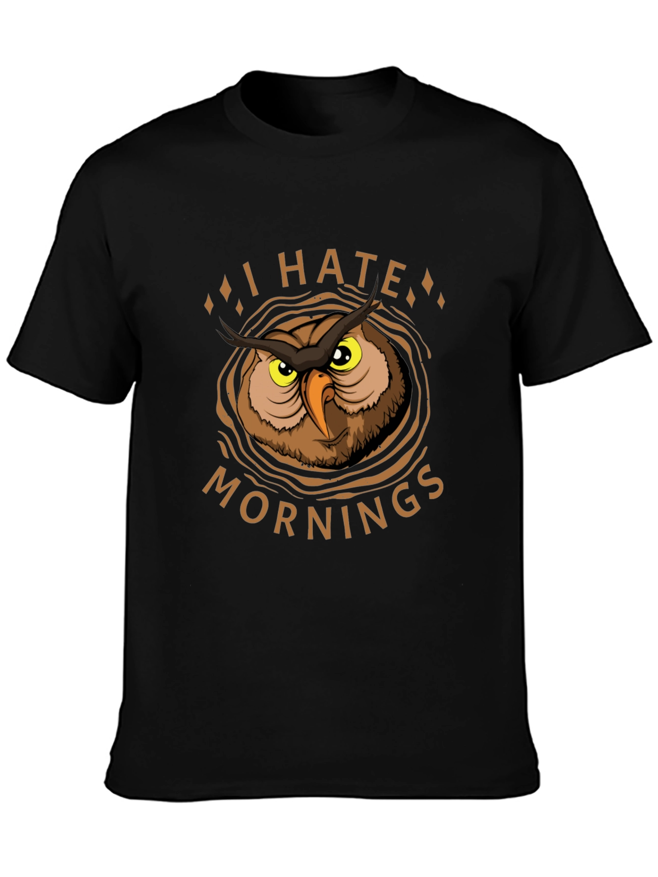 Black I Hate Mornings Owl Graphic T-Shirt view 3