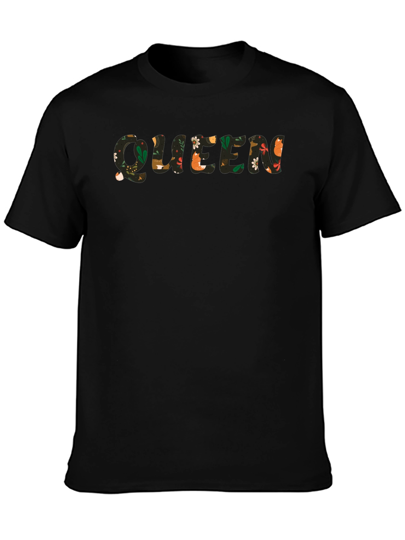 Black Floral Queen Graphic Black T-Shirt view 3