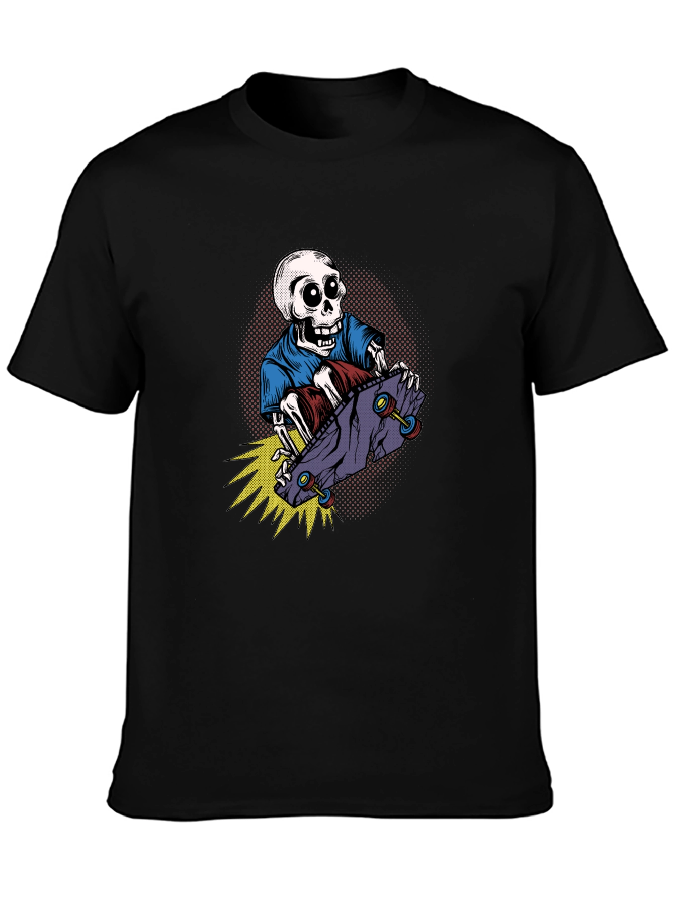 Black Skateboarding Skeleton Graphic T-Shirt view 3