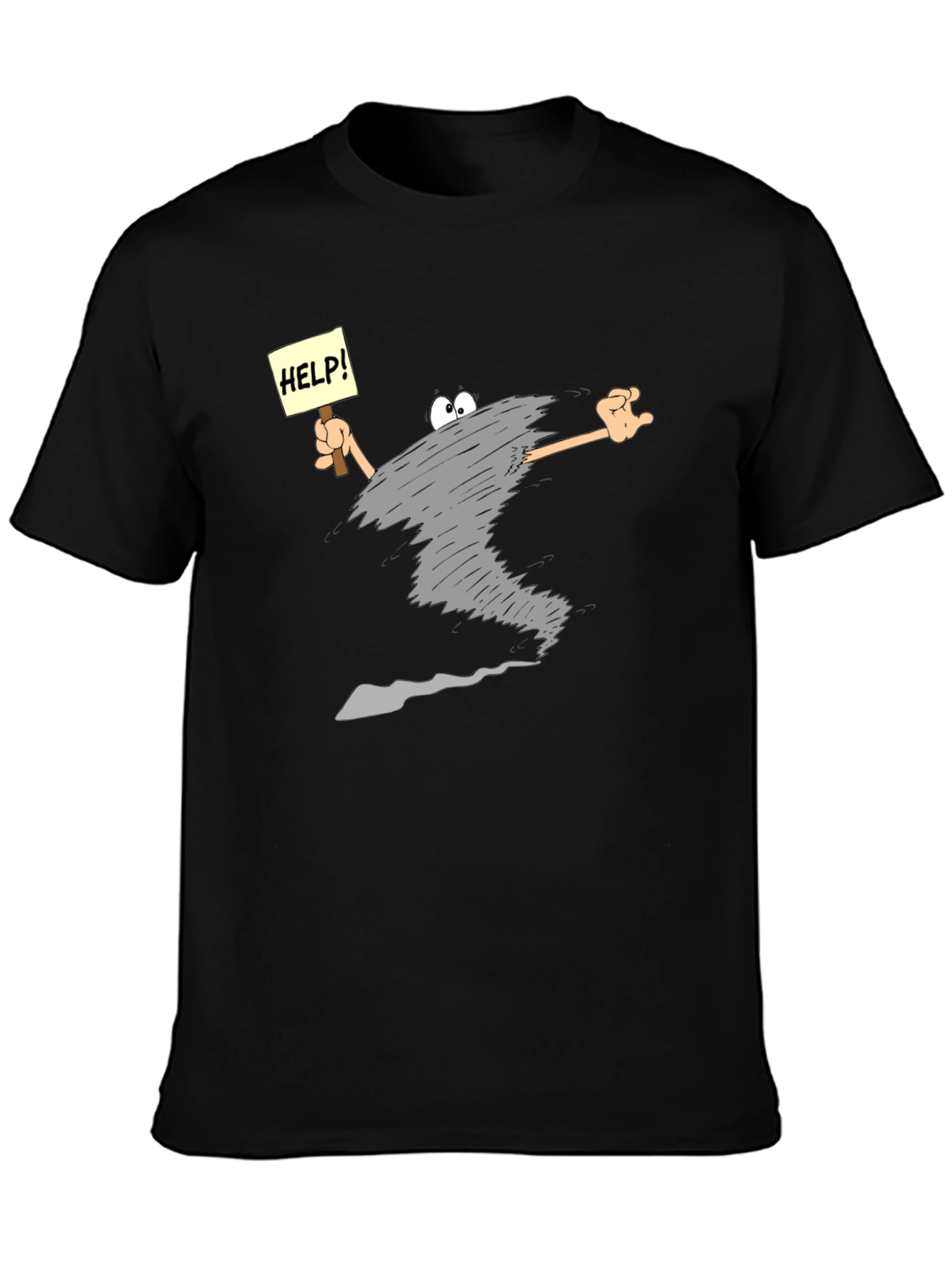 Black Cartoon Tornado "Help!" T-Shirt - Black view 3