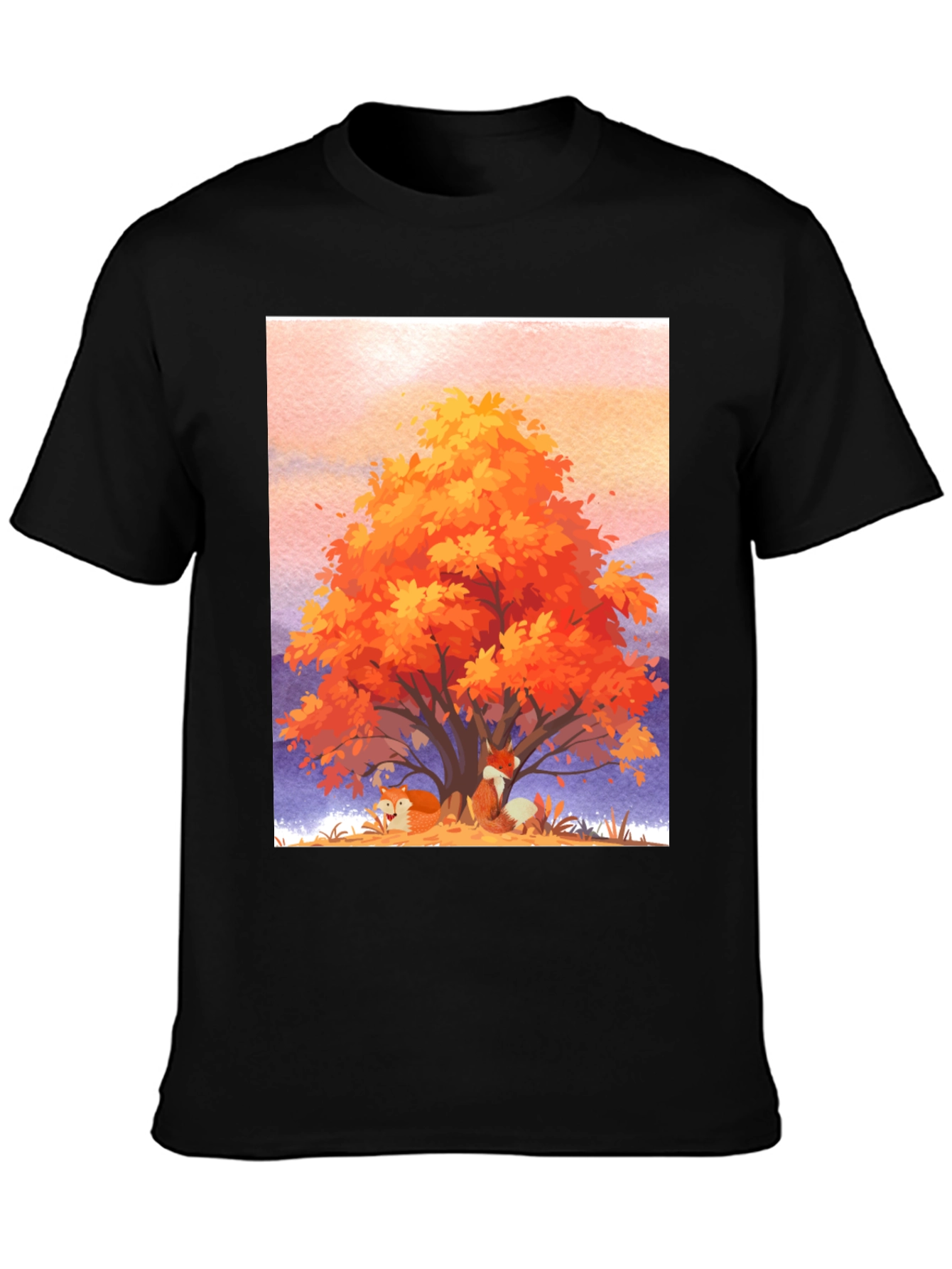 Black Autumn Fox Tree Graphic Tee - Comfortable Cotton Blend view 3