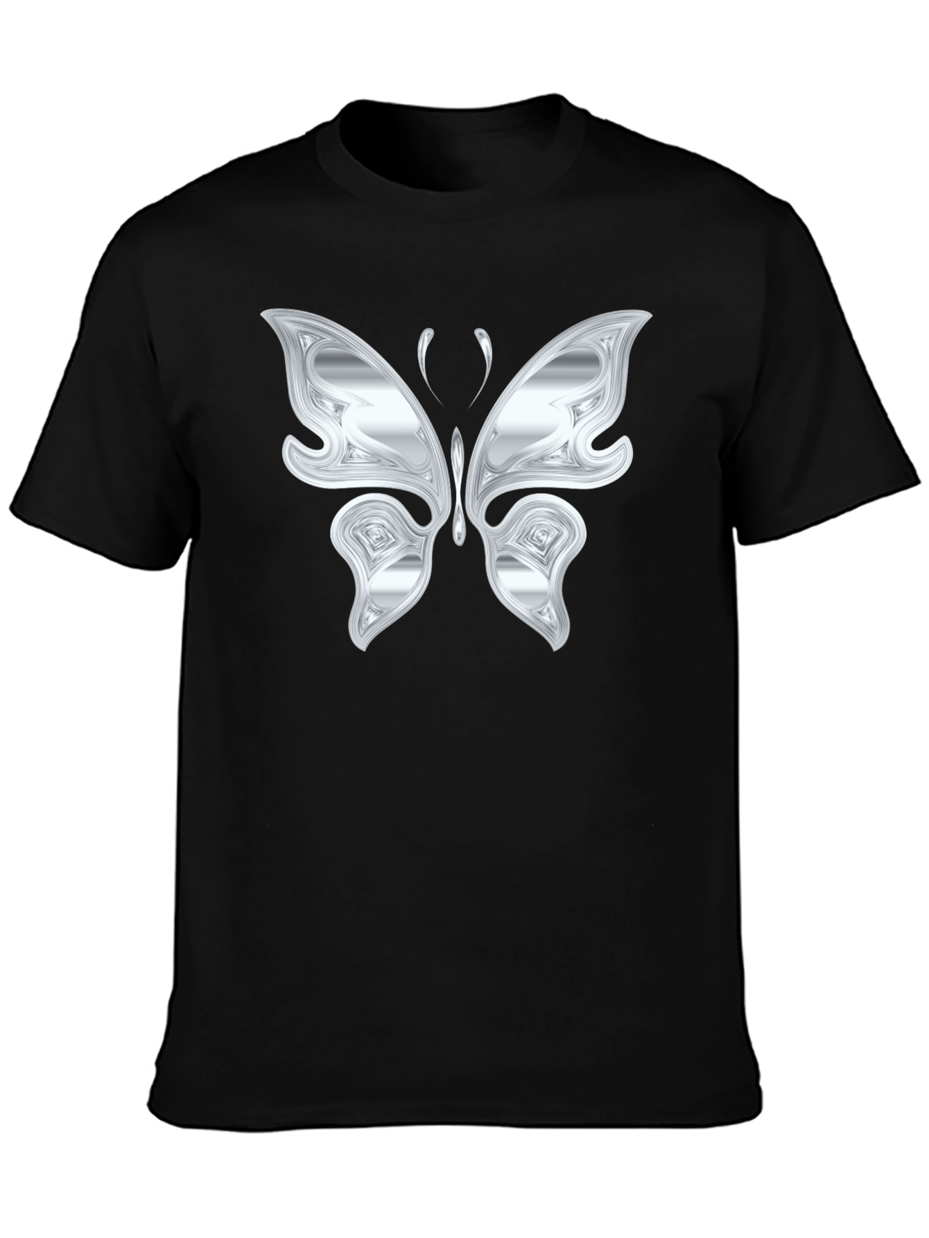 Black Silver Butterfly Graphic Black T-Shirt view 3