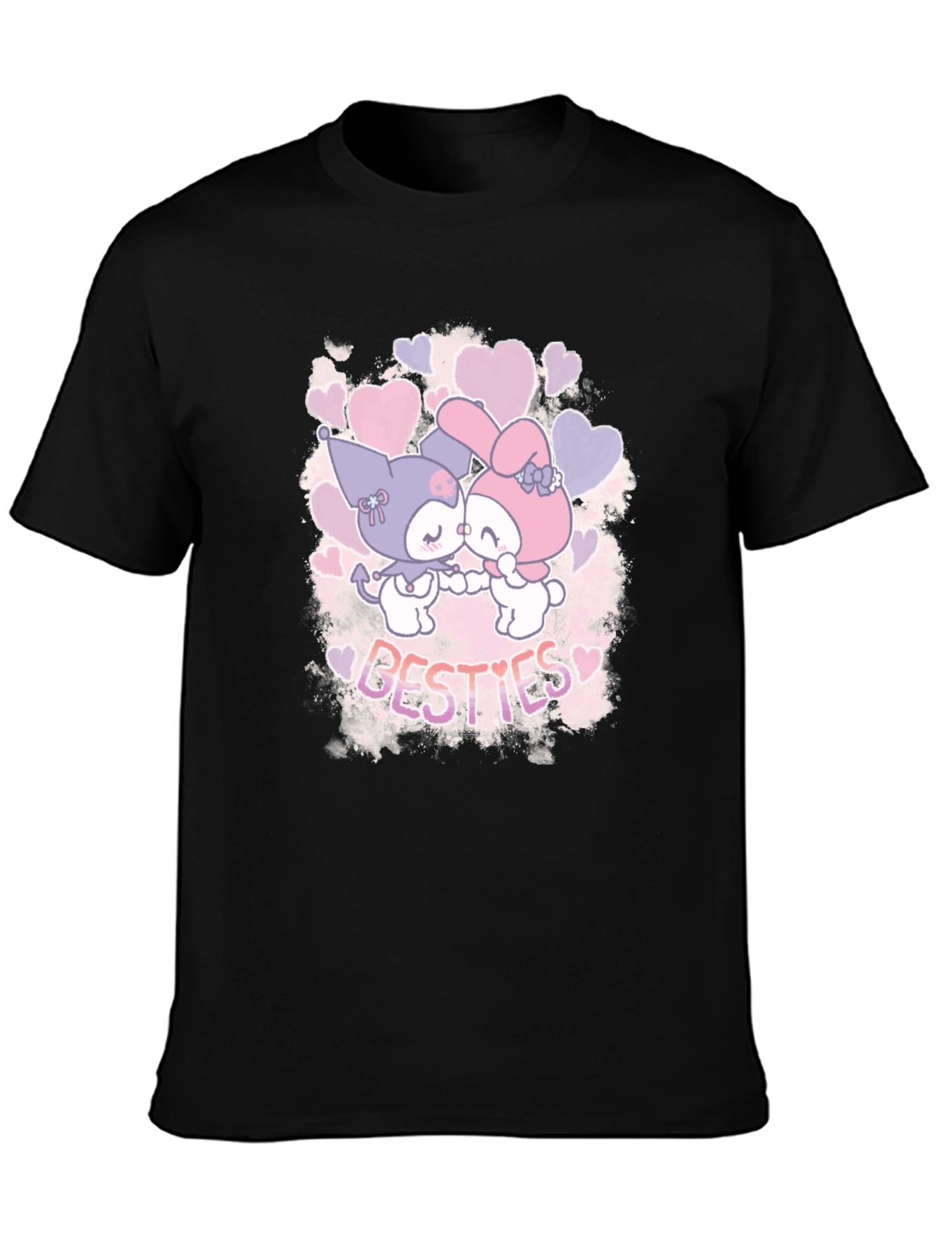 Black Kawaii Besties Graphic Tee - Cute Cartoon Shirt view 3