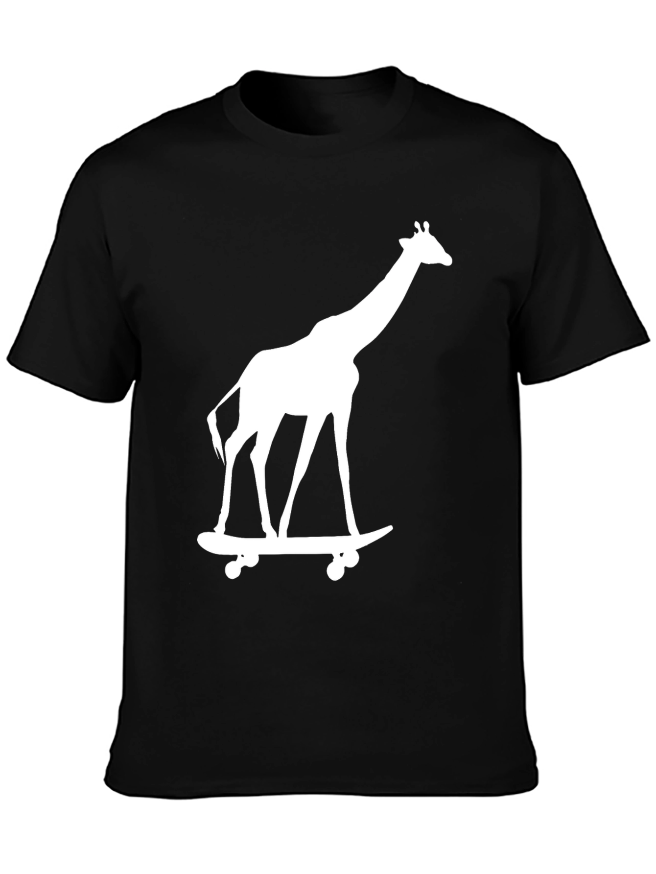 Black Giraffe on Skateboard Graphic Tee - Black Cotton T-Shirt view 3