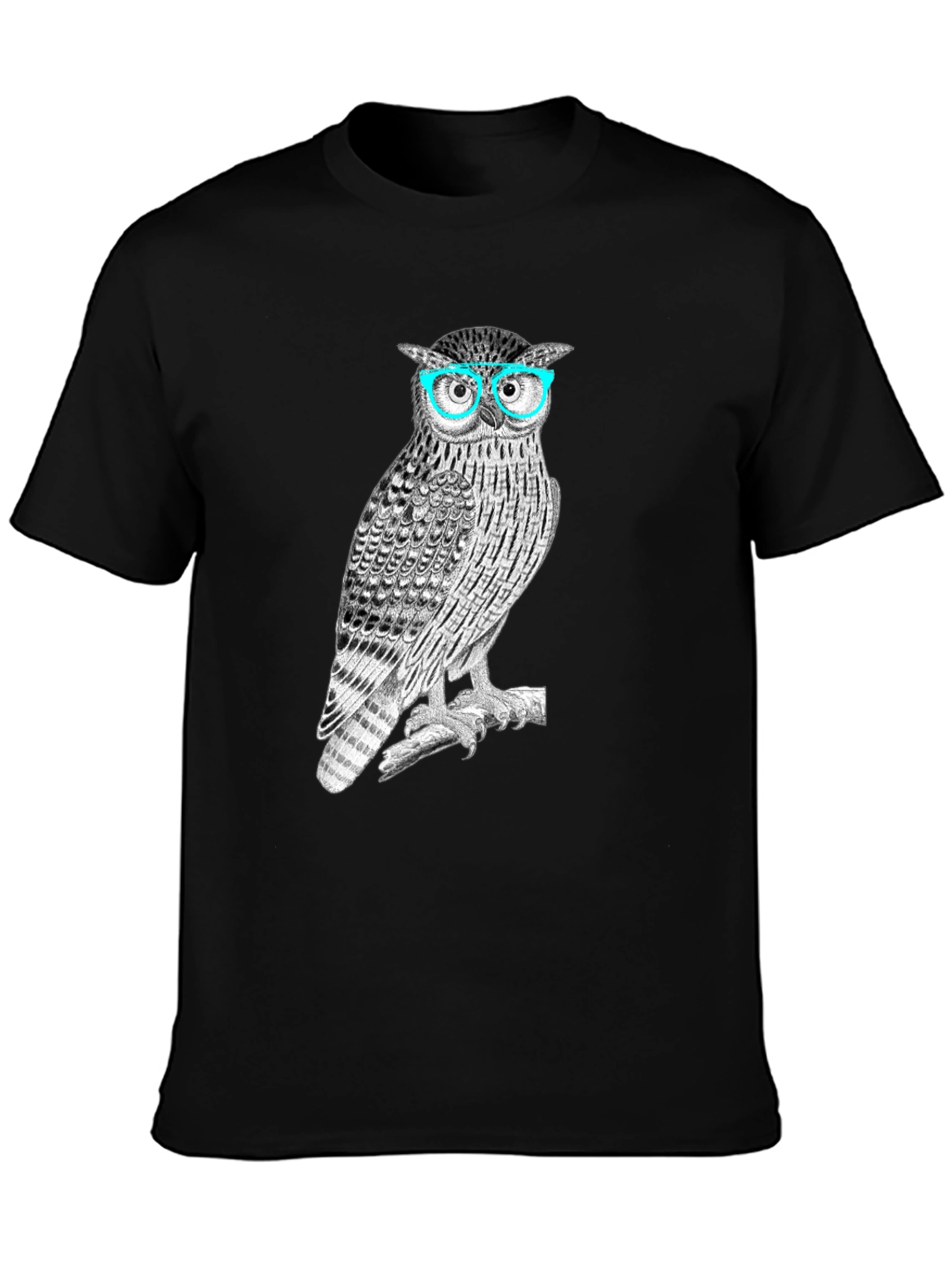 Black Owl with Glasses Graphic Tee - Men's Black T-Shirt view 3