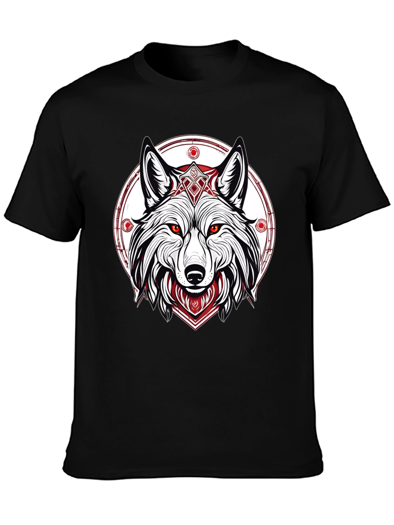 Black Men's Black T-Shirt with Wolf Graphic view 3