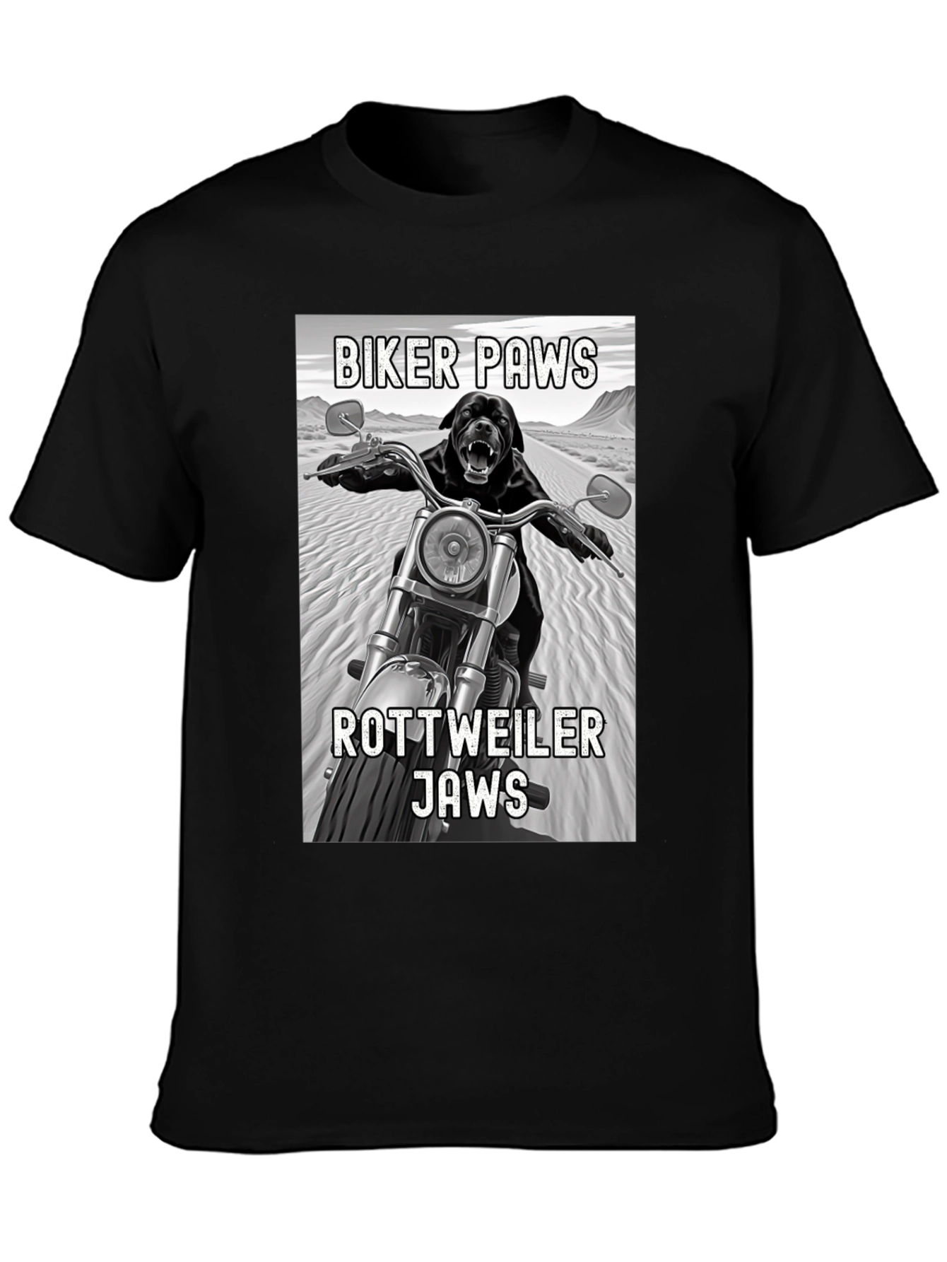 Black Biker Paws Rottweiler Jaws Graphic T-Shirt view 3