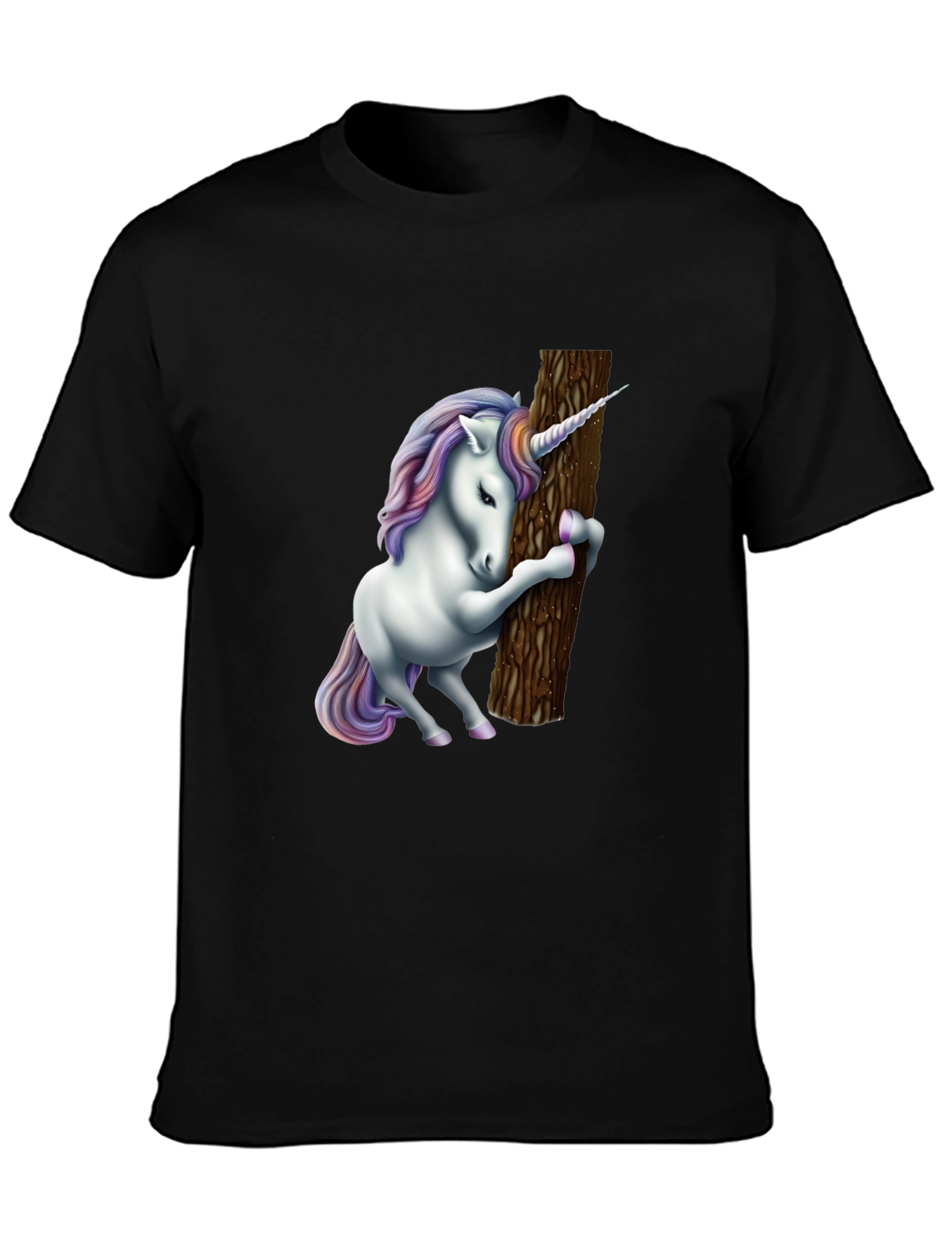 Black Unicorn Hugging Tree Graphic Tee - Black Cotton Blend view 3