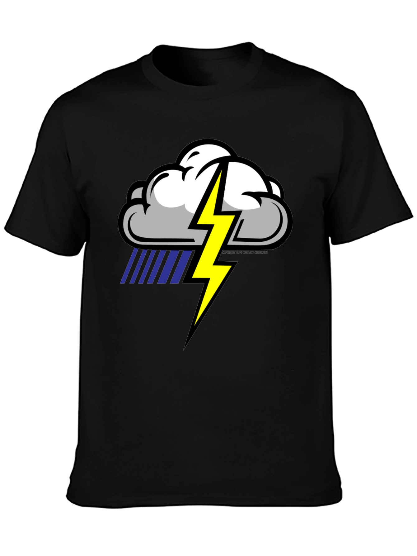 Black Storm Cloud Lightning Graphic Black T-Shirt view 3