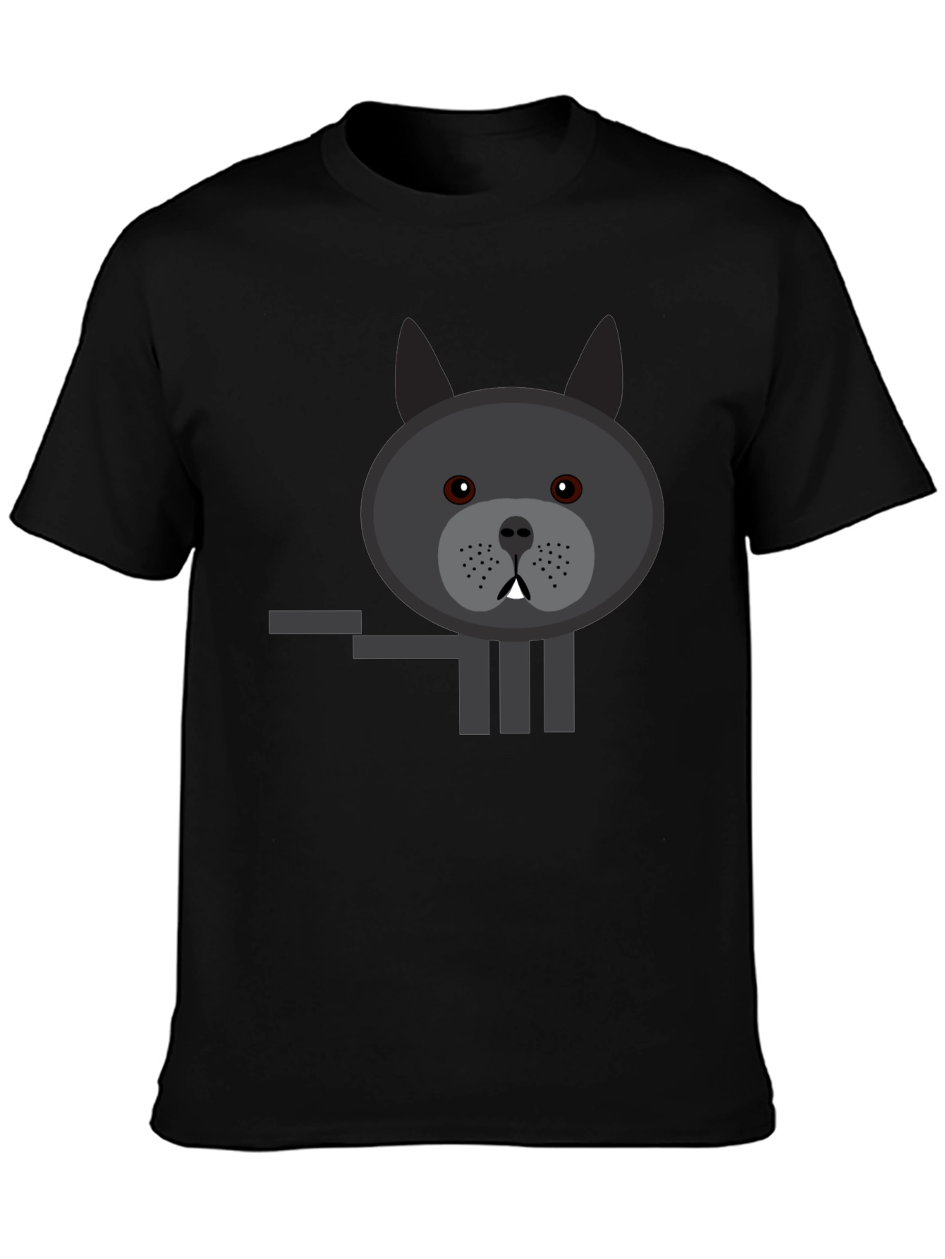 Black Graphic Tee: Cartoon Bulldog Design Black T-Shirt view 3