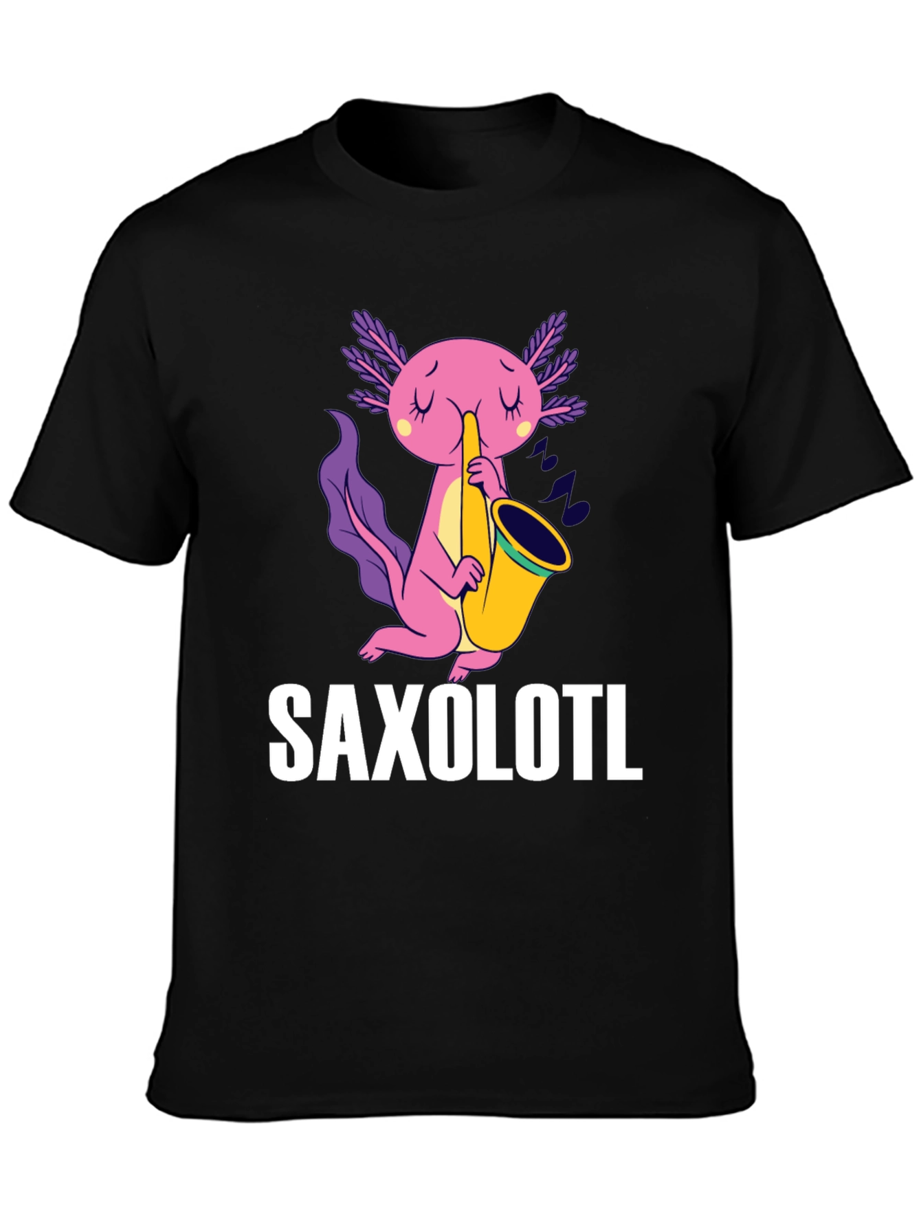 Black Saxolotl T-Shirt - Funny Axolotl Saxophone Tee view 3
