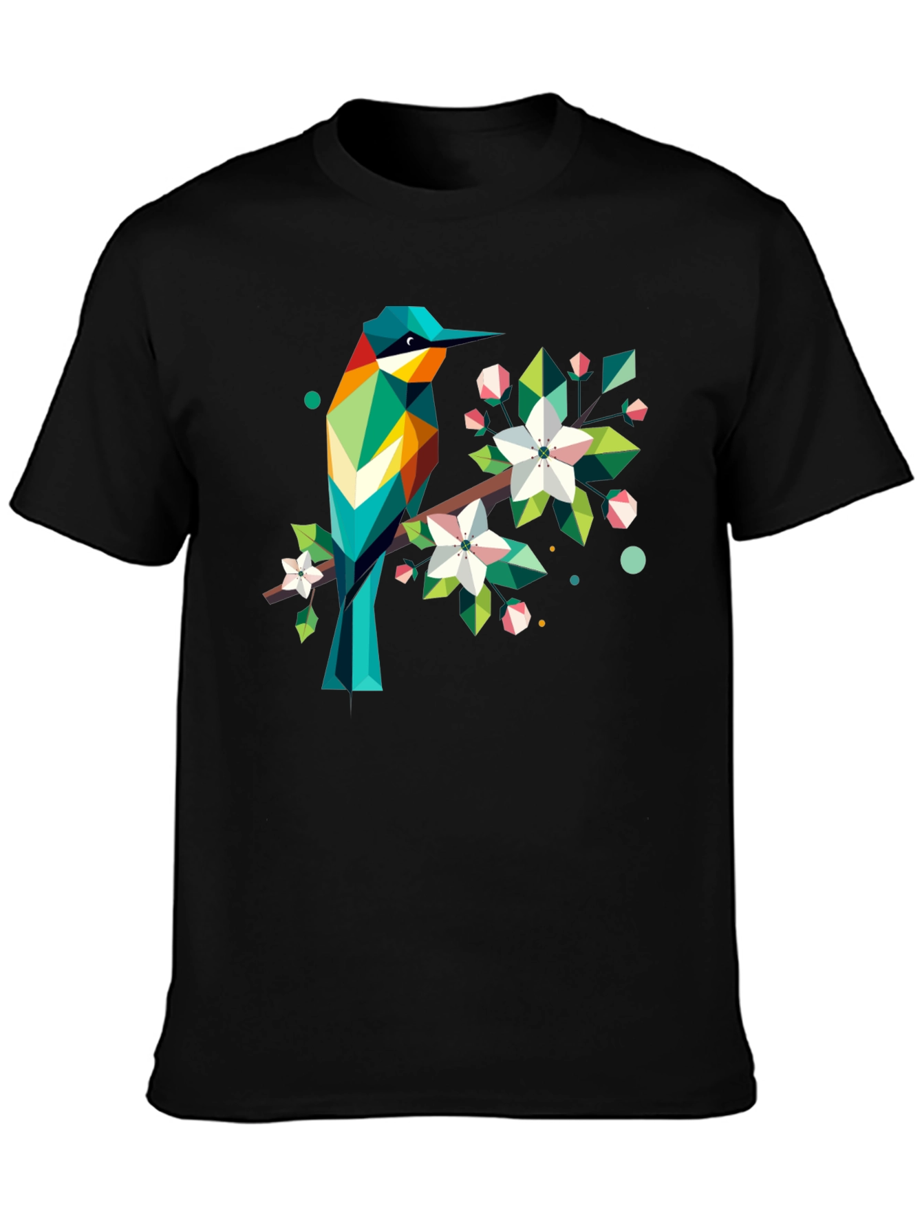 Black Geometric Bird Print Black T-Shirt view 3
