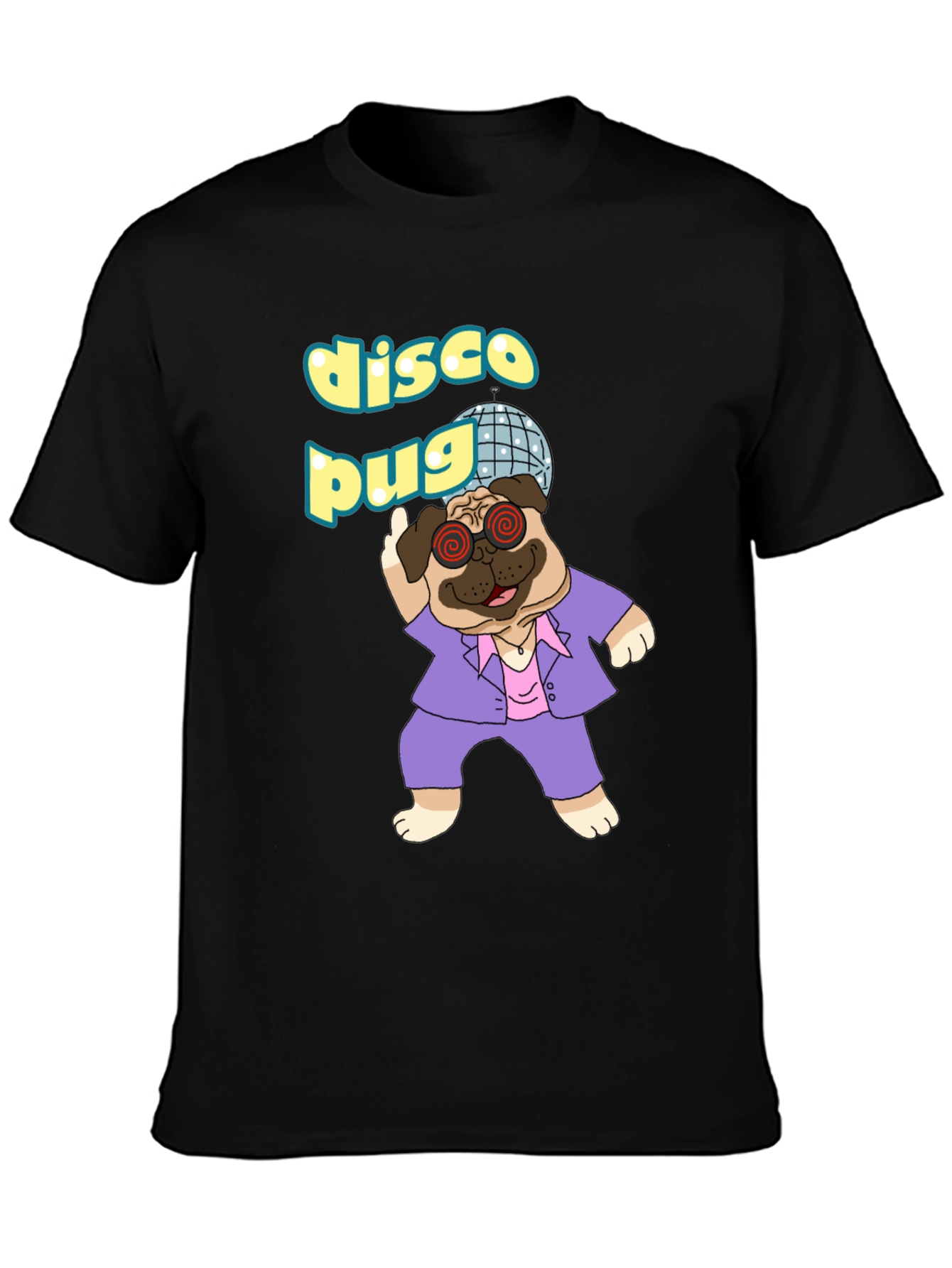 Black Disco Pug Graphic T-Shirt - Groovy Style view 3